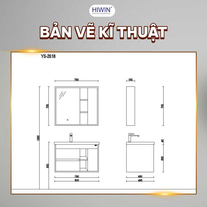 Bộ tủ chậu Lavabo Hiwin YS-2618 có kích thước tối ưu