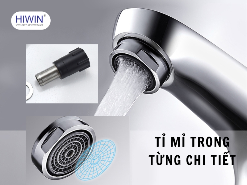 Hiwin xử lý tinh tế, chi tiết từng cấu tạo vòi nước bồn rửa mặt