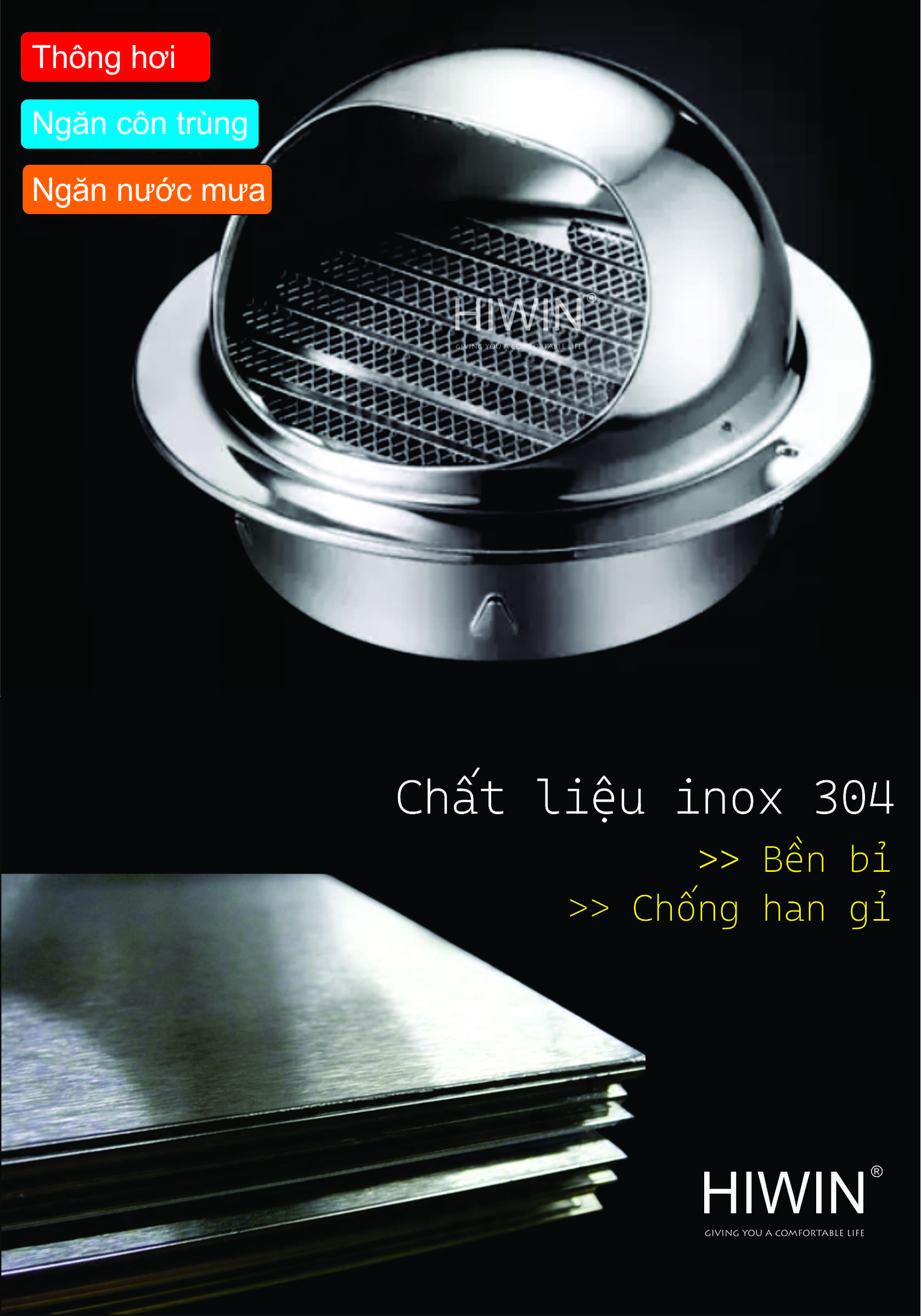 chụp thông hơi Hiwin inox 304 bền bỉ