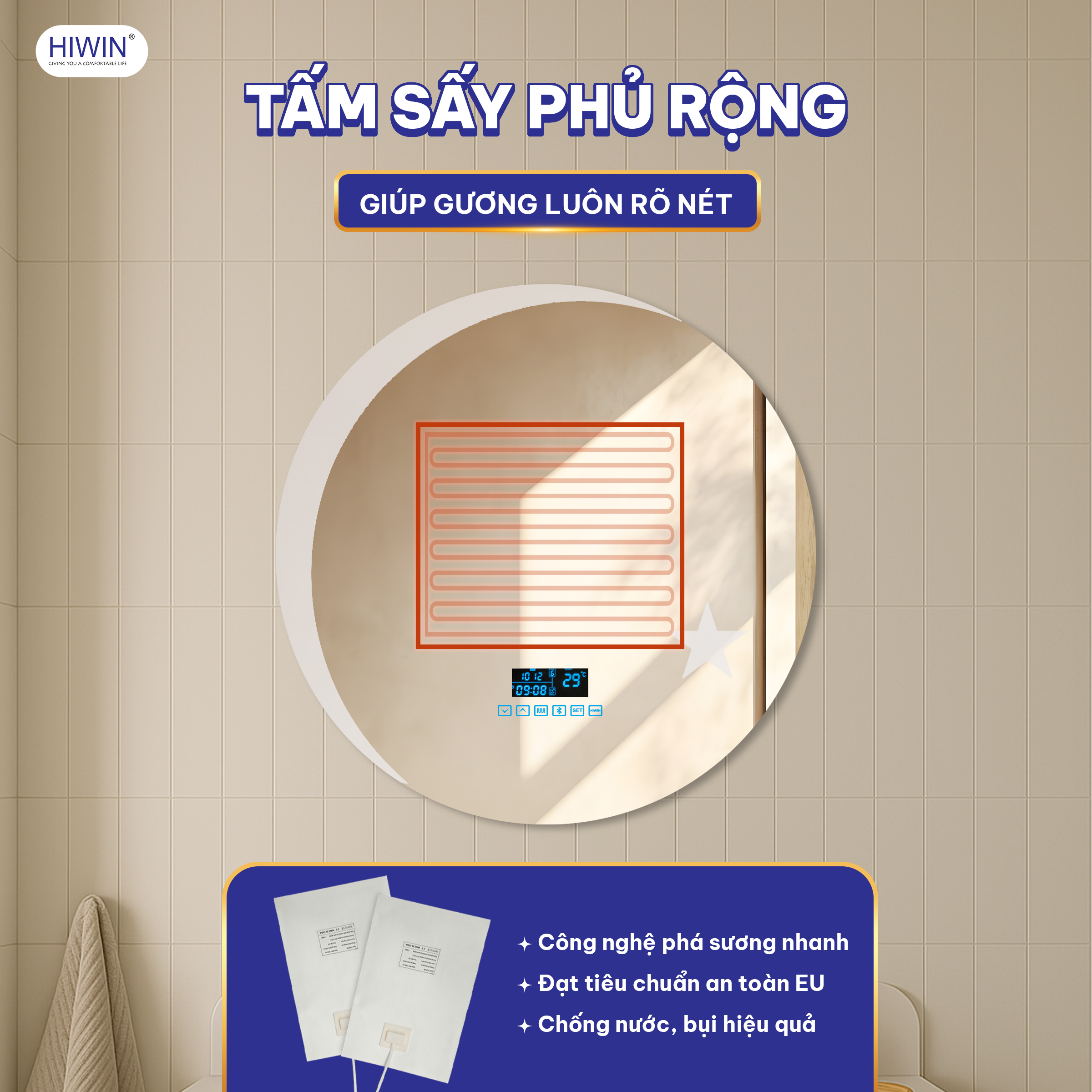 Gương thông minh tròn hiwin M-C6060LDBS-H Sao Trăng Bluetooth