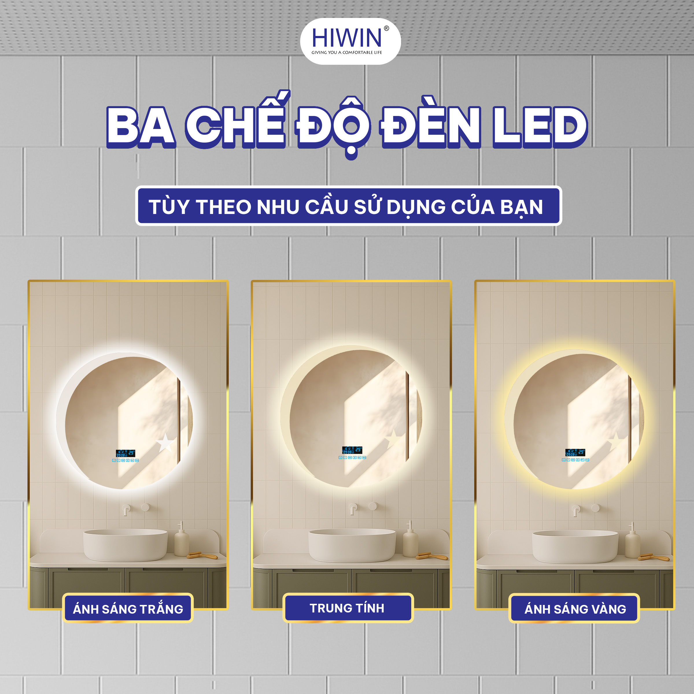 Gương thông minh tròn hiwin M-C6060LDBS-H Sao Trăng Bluetooth