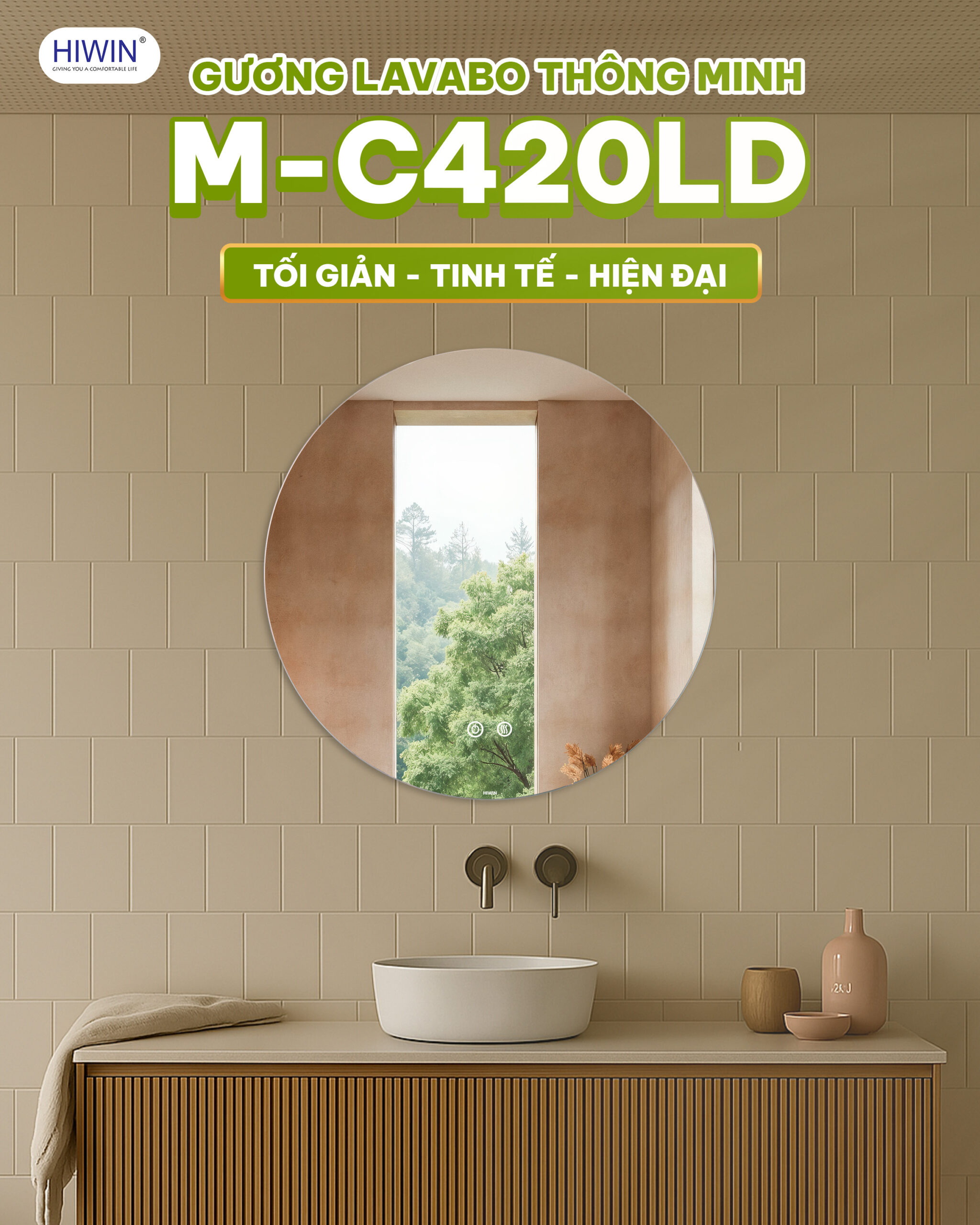 Gương thông minh Hiwin tròn M-C420LD led sấy chống nước sang trọng 