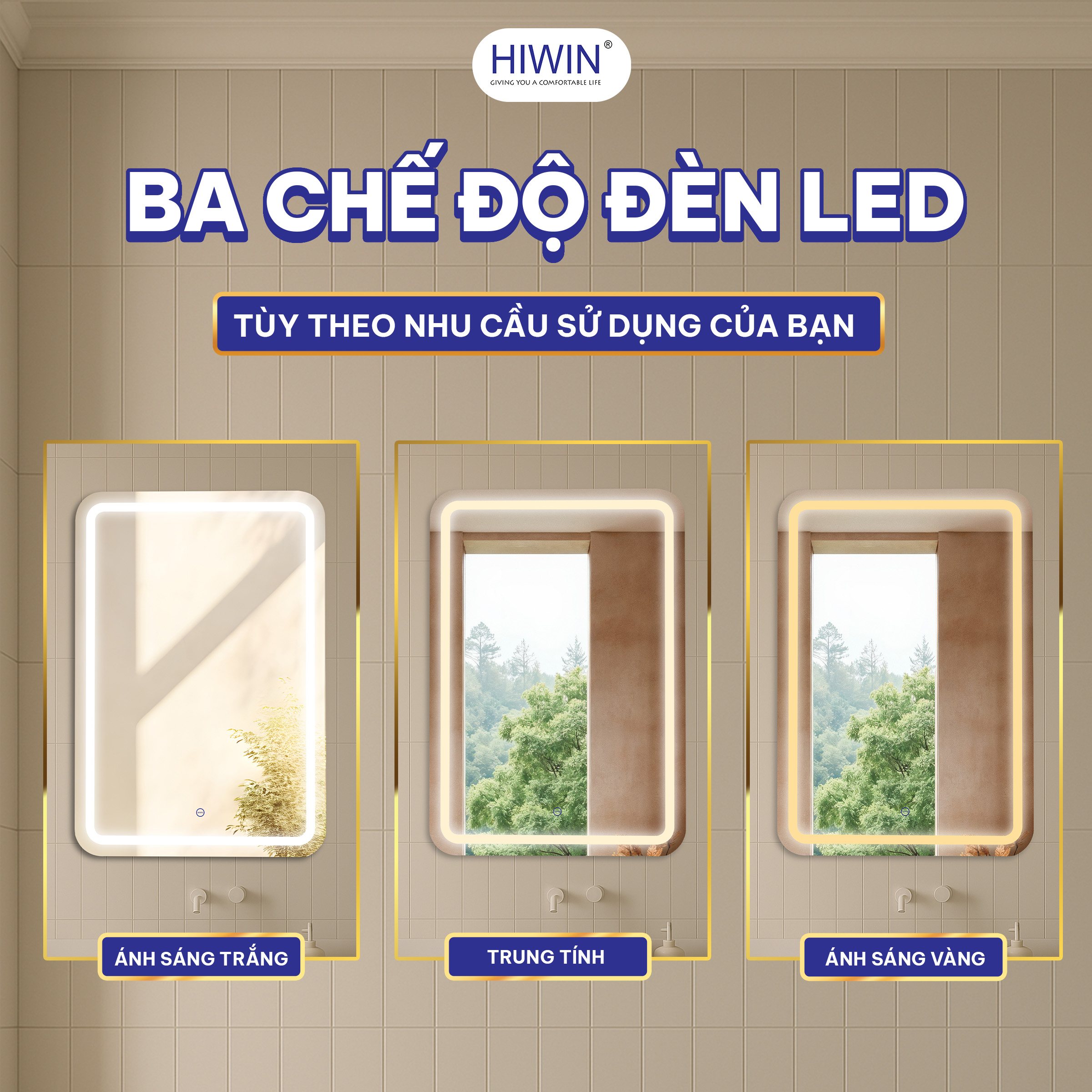 Gương thông minh Hiwin M-C110LD-7 tích hợp ba chế độ ánh sáng tùy chọn