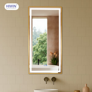 Gương thông minh Hiwin M-V4898LD-P khung gương màu vàng hình chữ nhật đứng