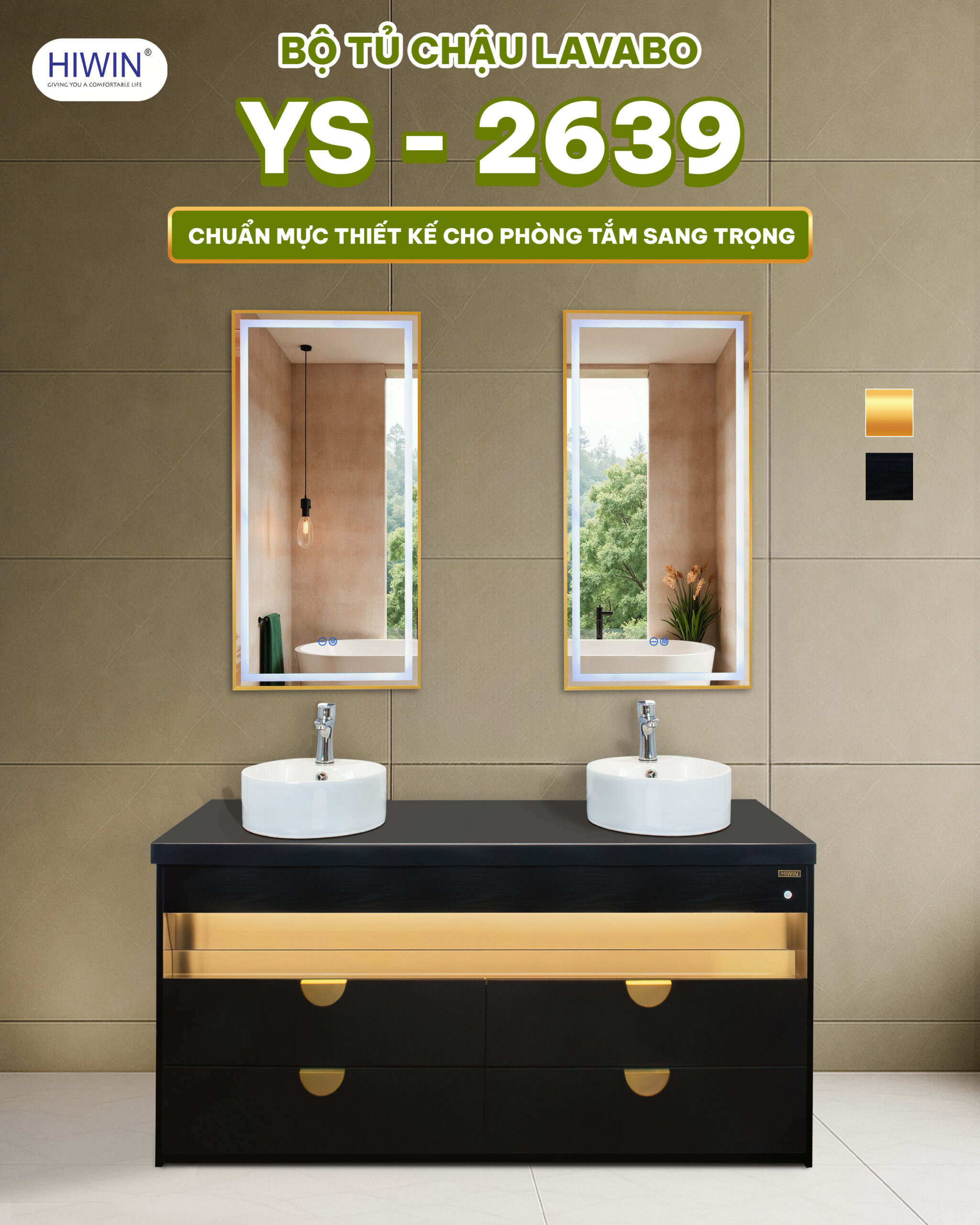 Thiết kế bộ tủ chậu Lavabo Hiwin YS-2639 tối giản, tinh tế