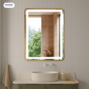 Gương thông minh Hiwin M-V8060LD-P chữ nhật đứng 800x600 khung inox vàng xước