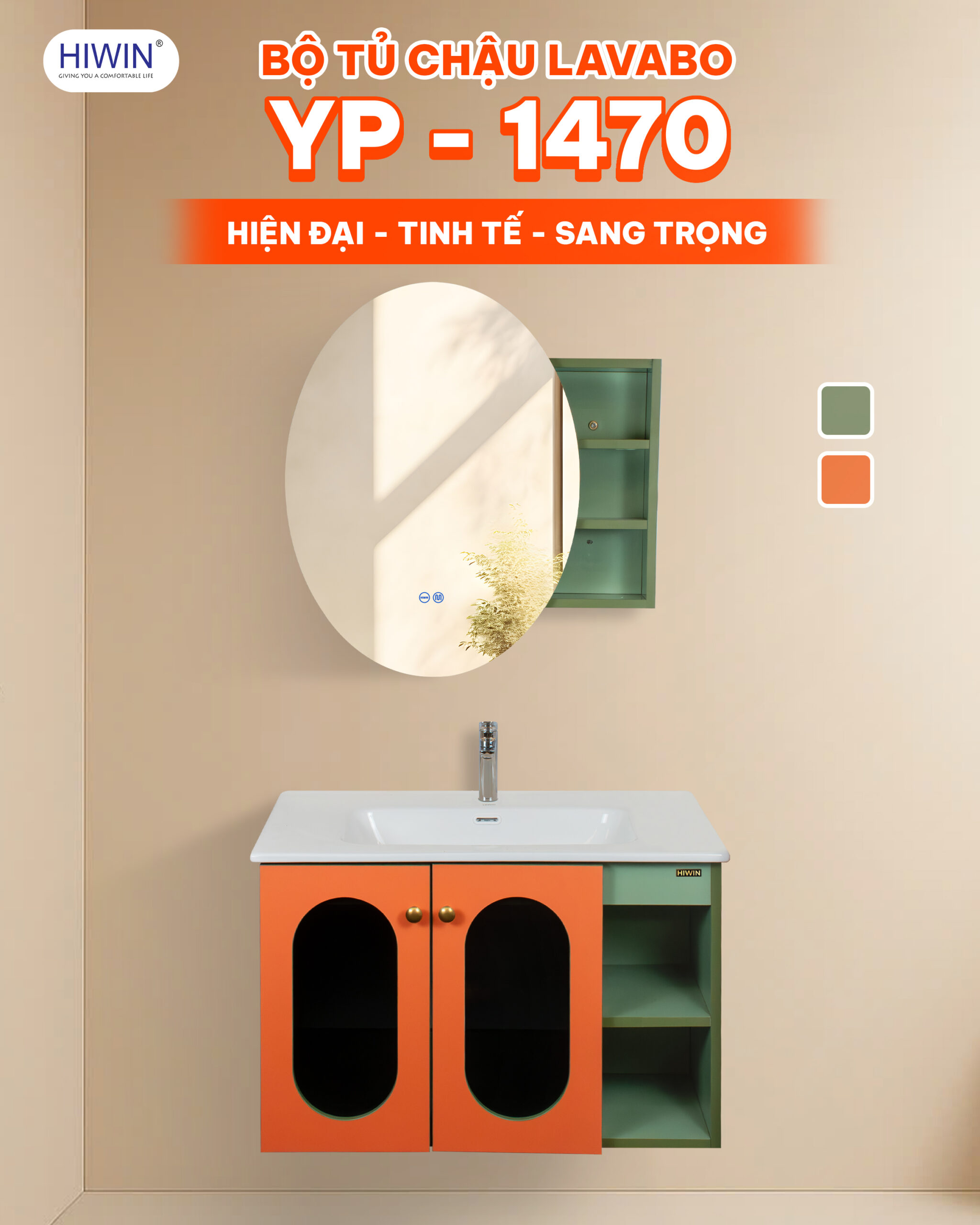 Thiết kế tủ Lavabo Hiwin YP-1470 màu xanh bơ dịu mát