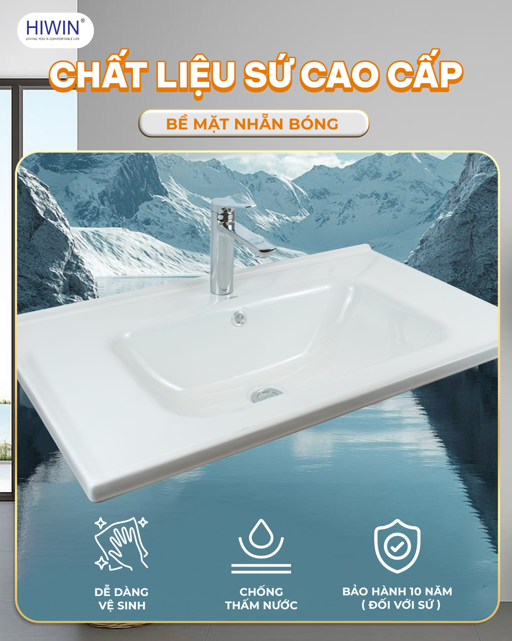 Chậu lavabo của YS-2636 được làm từ chất liệu sứ cao cấp không bám bẩn