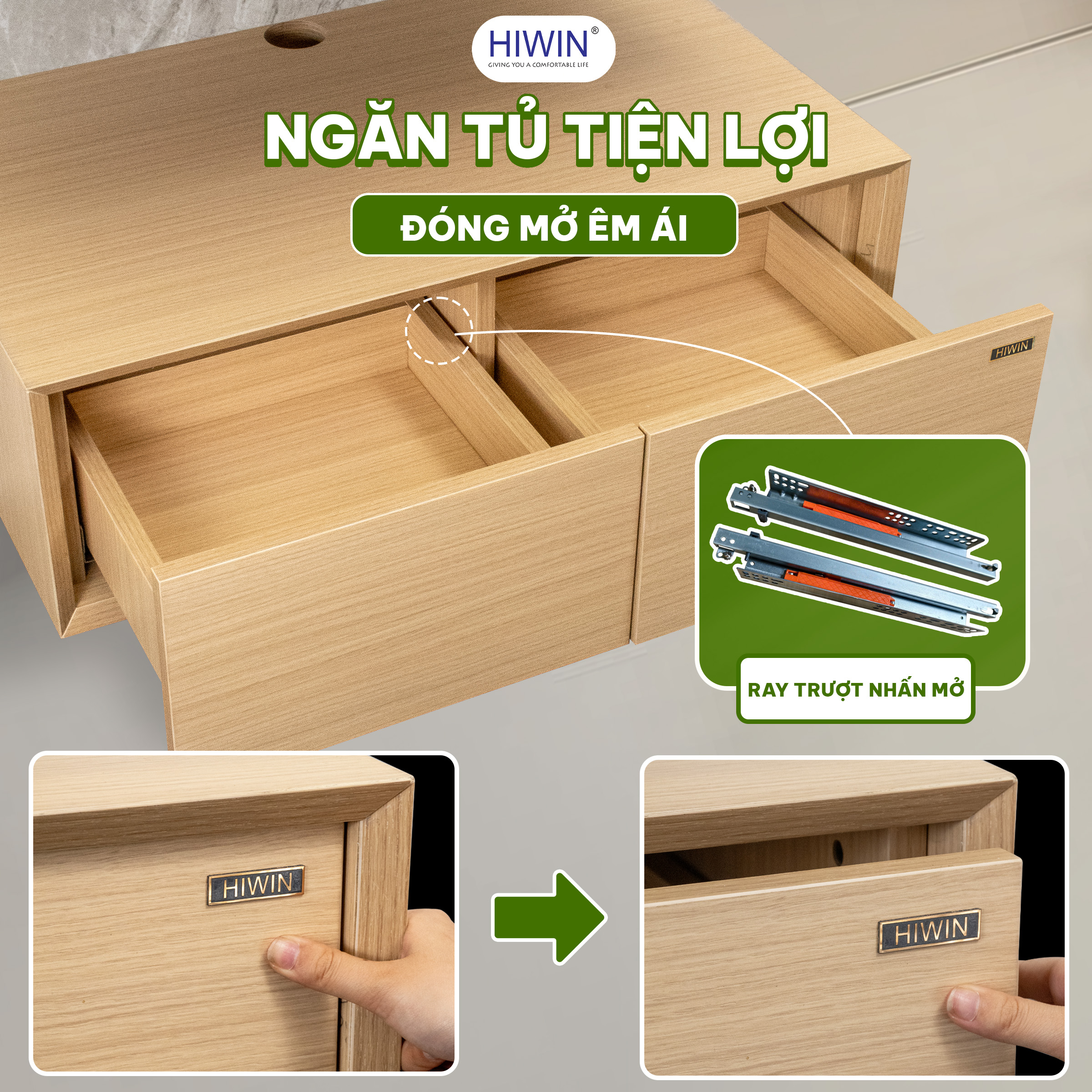Ngăn tủ YS-2641 sử dụng ray trượt nhấn mở