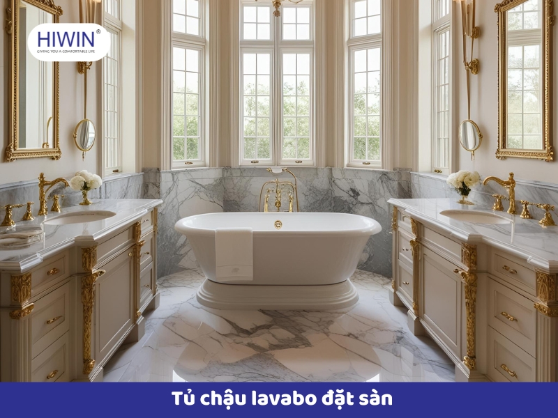 Tủ chậu lavabo đặt sàn có ưu thế về không gian lưu trữ