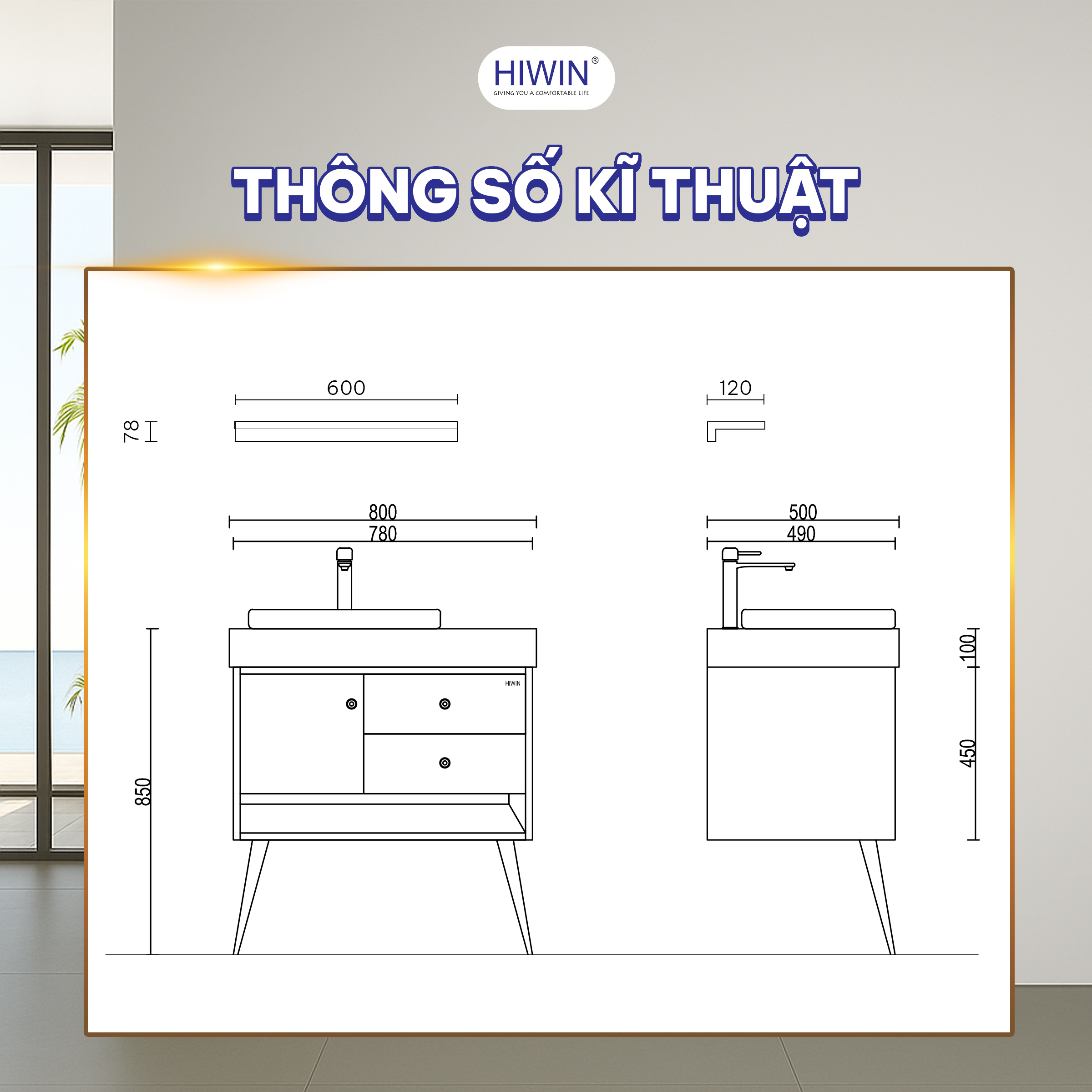 Thông số kỹ thuật của bộ tủ chậu YS-2638