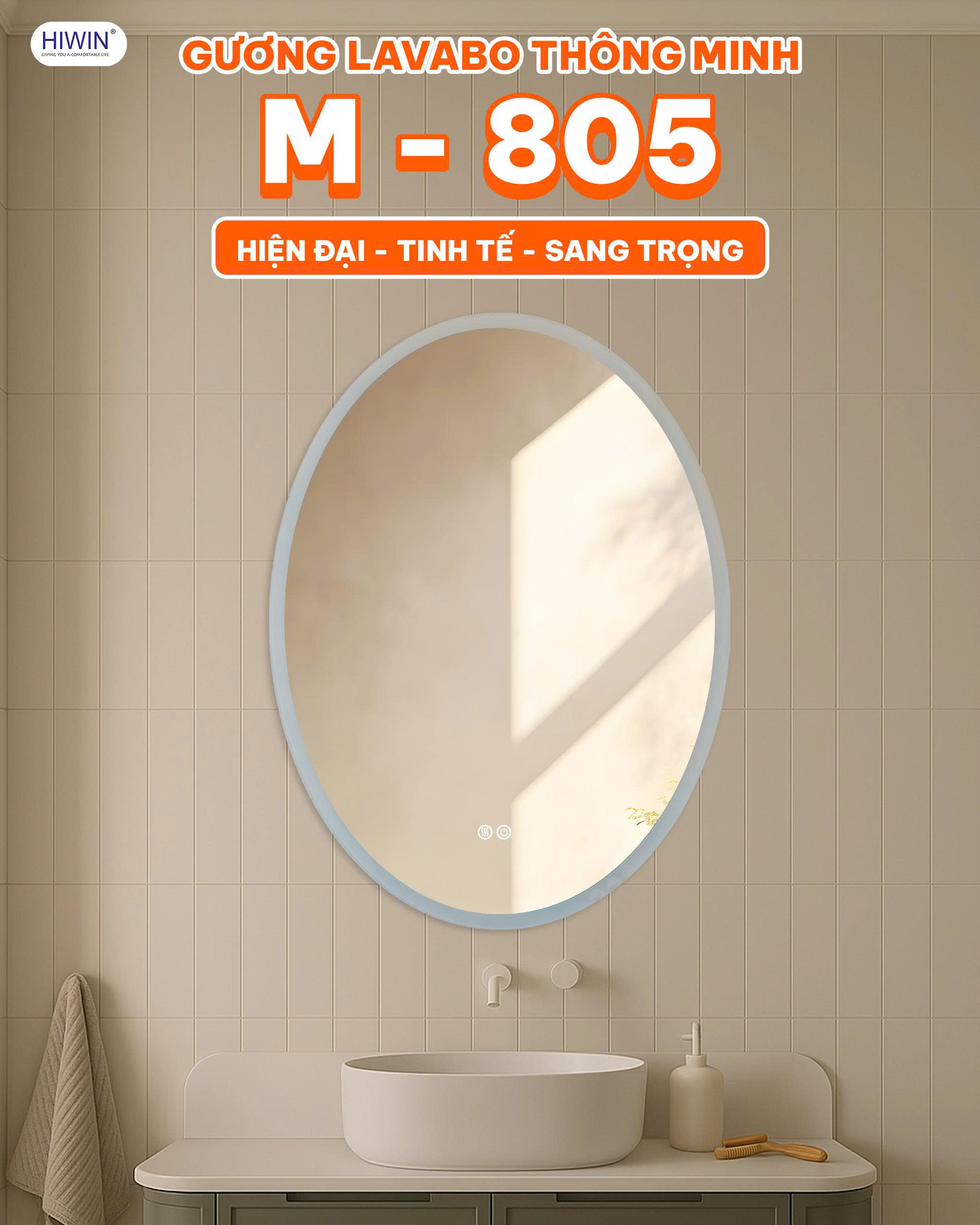 Gương thông minh oval Hiwin M-805 kiểu dáng hiện đại