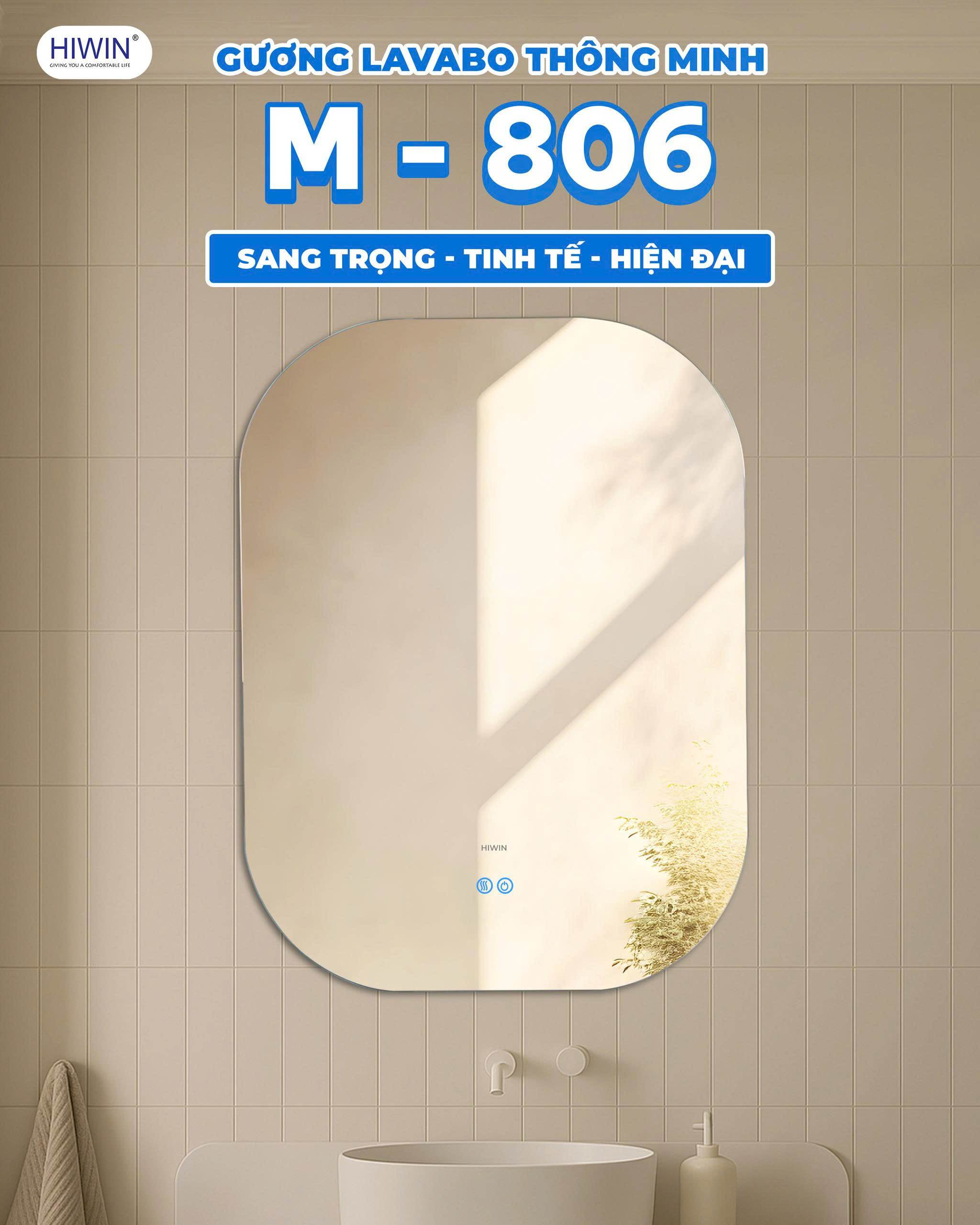 Gương thông minh hiwin M-806 bo góc tròn sang trọng