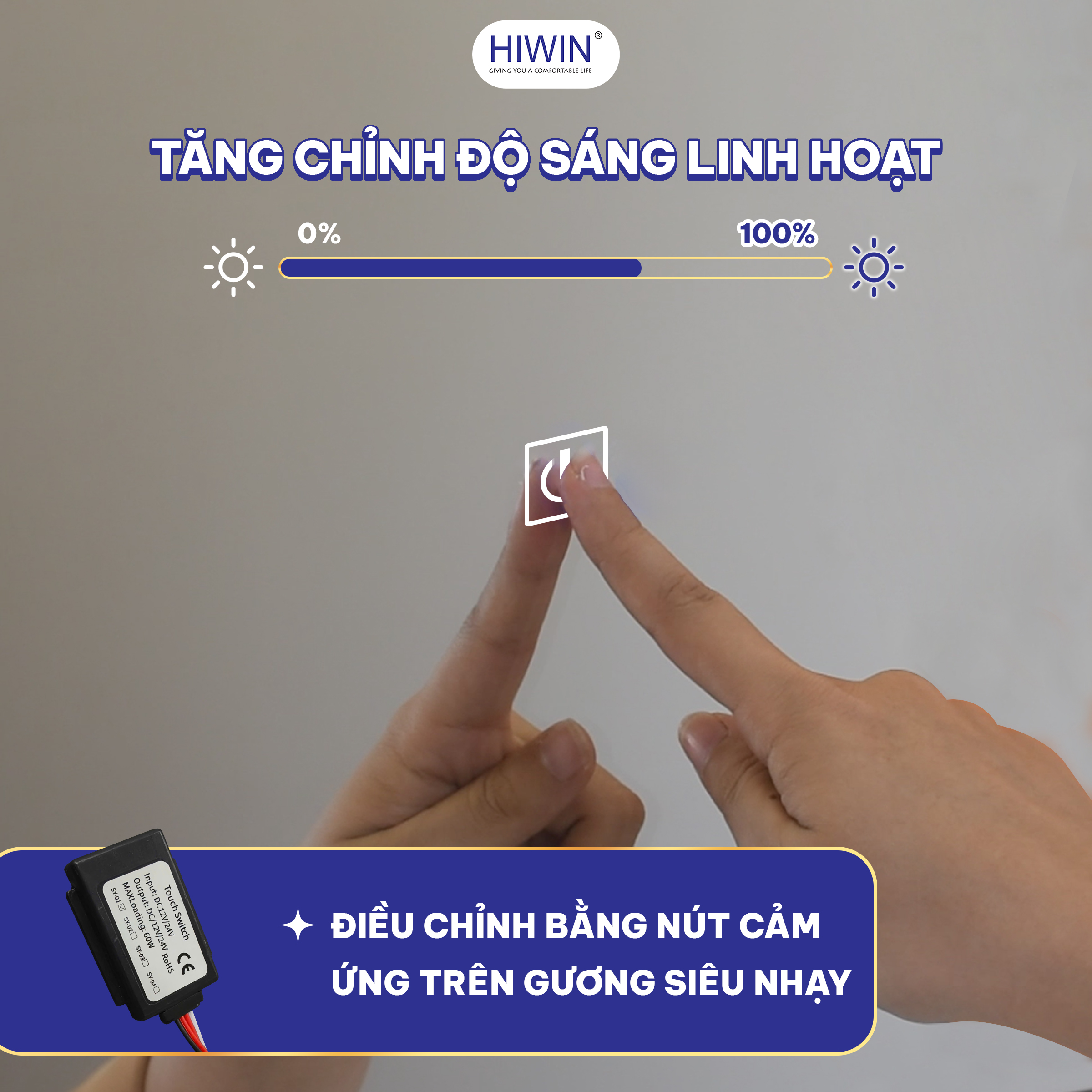Gương thông minh Hiwin M-C110LD tích hợp công tắc cảm ứng độ nhạy cao