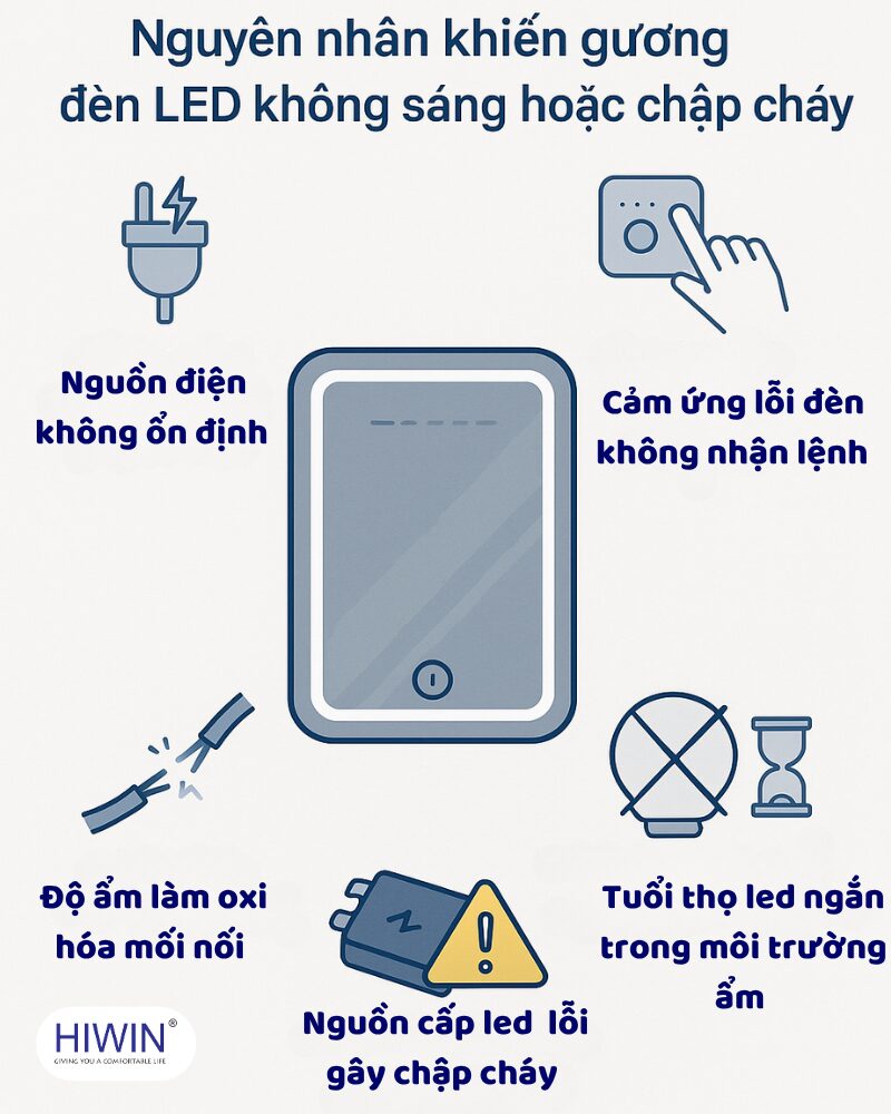 Nguyên nhân khiến gương đèn LED không sáng hoặc chập cháy