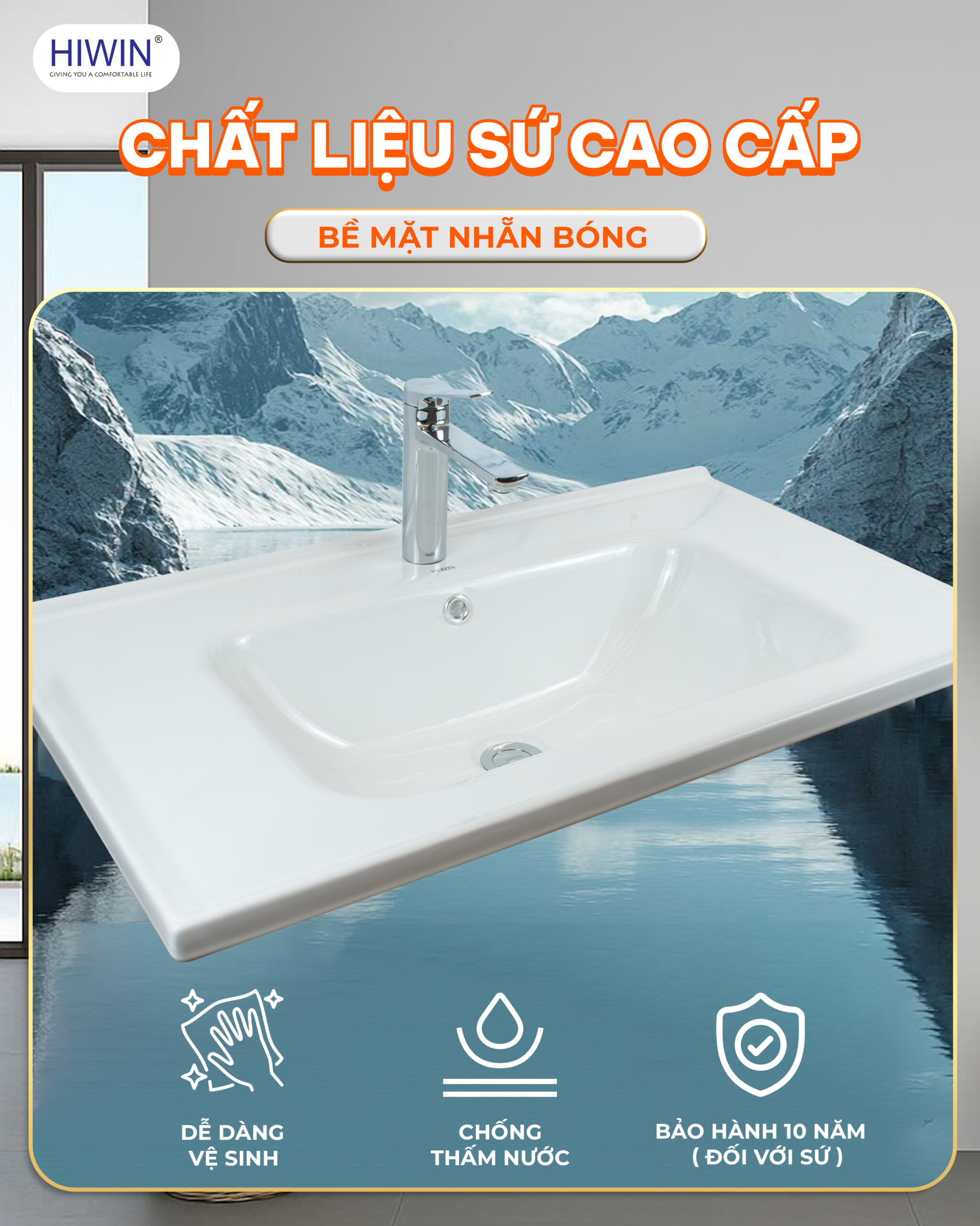 Chậu sứ liền khối Hiwin sang trọng hạn chế bám bẩn