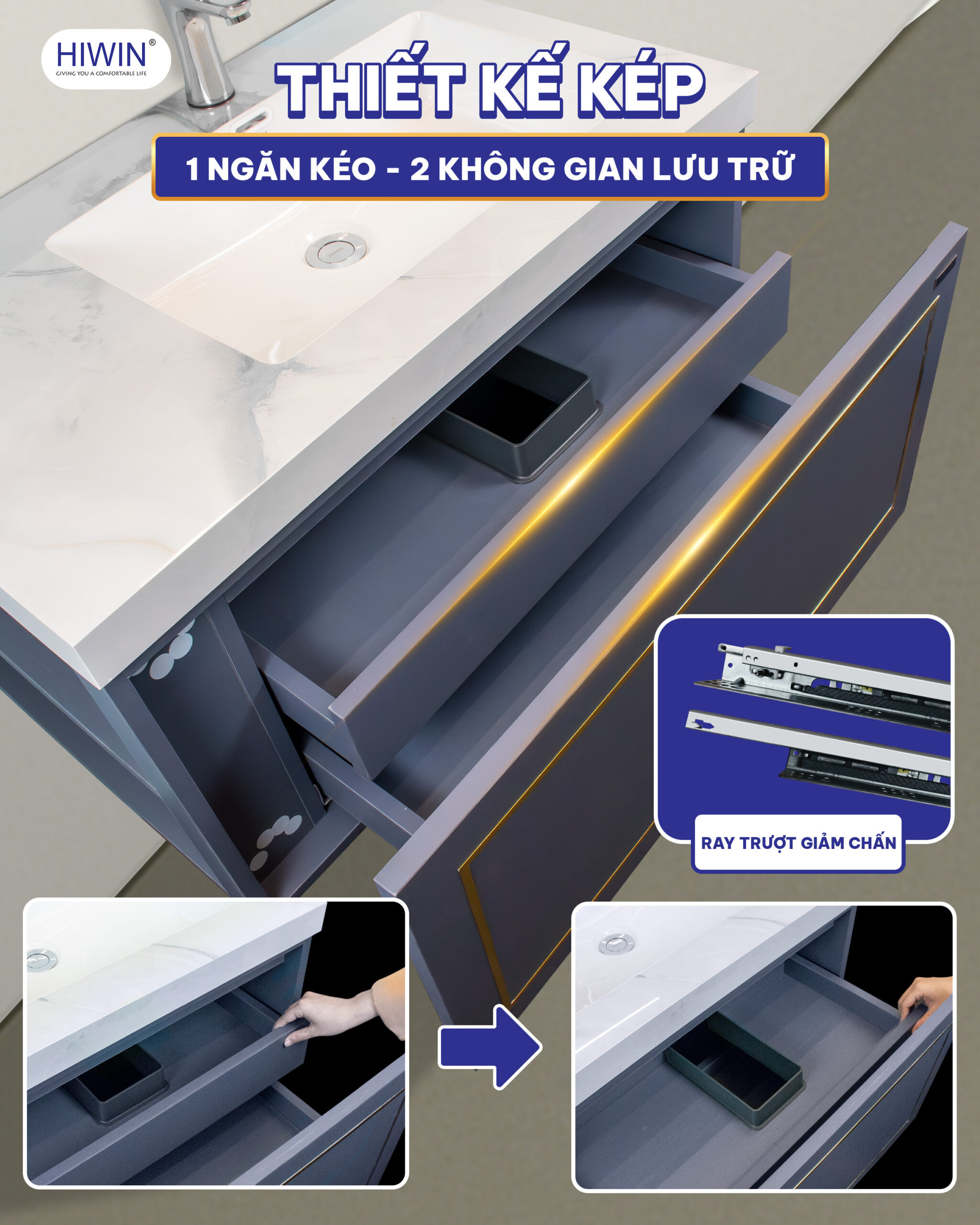 Ngăn kéo kép vừa gọn gàng vừa tiện lợi