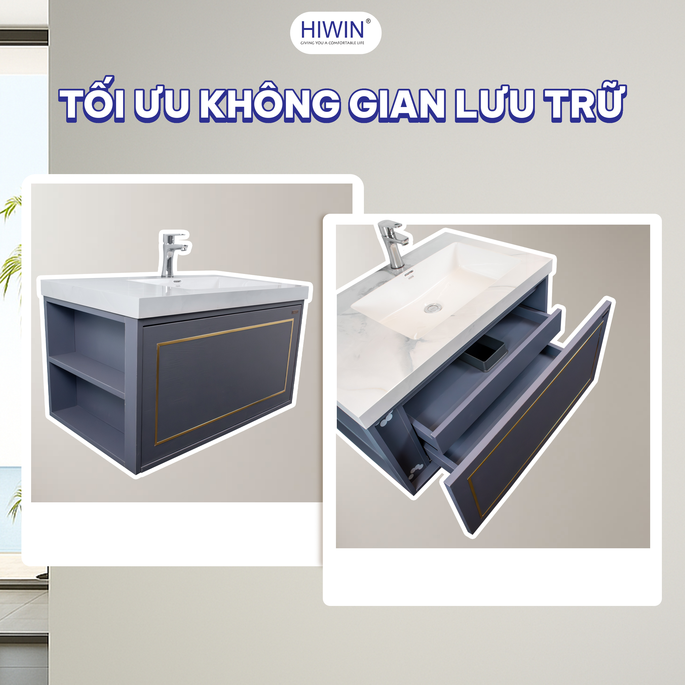 Tủ nhà tắm hiện đại Hiwin YS-2643 tối ưu không gian lưu trữ