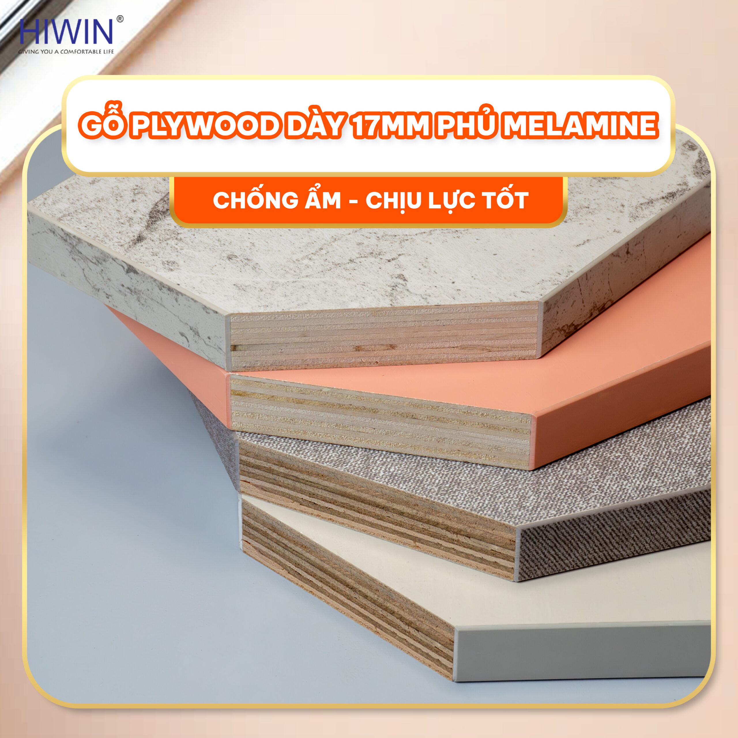 Gỗ plywood cao cấp với cấu tạo 11 lớp ép chắc chắn, độ dày lên đến 17mm