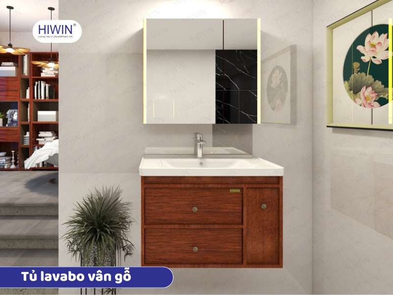Tủ lavabo tông màu gỗ sẽ giúp mang lại cảm giác gần gũi cho không gian