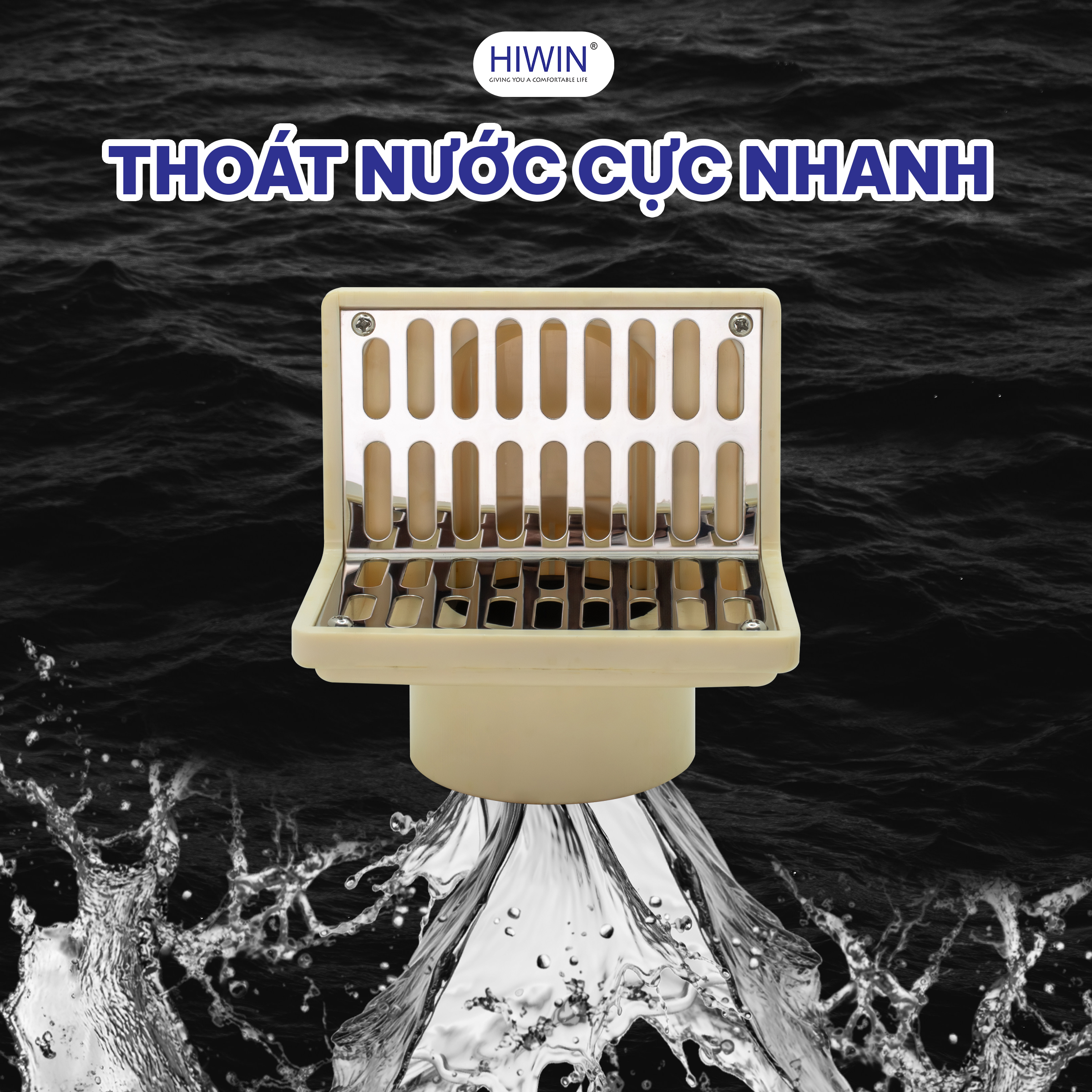 Thoát sàn ngang FD-02 thiết kế mặt thoát dạng sọc, các khe thoát giúp thoát nước nhanh chóng 