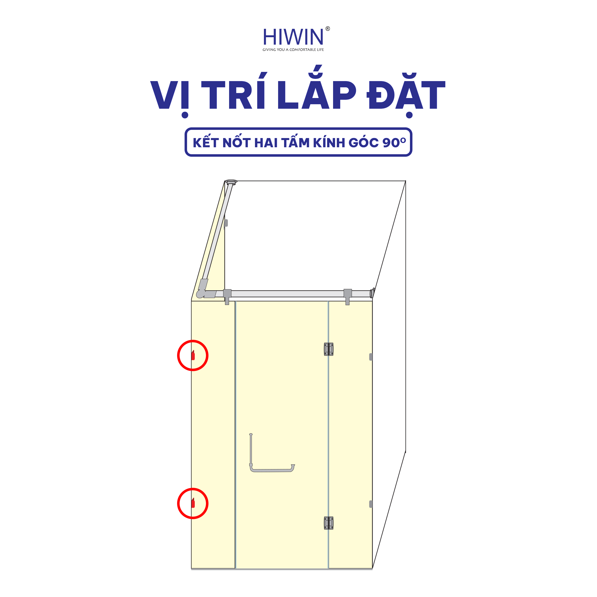 Kẹp định vị kính 90 độ Hiwin FC-2032BDY thiết kế cho góc liên kết kính – kính vuông góc 90 độ