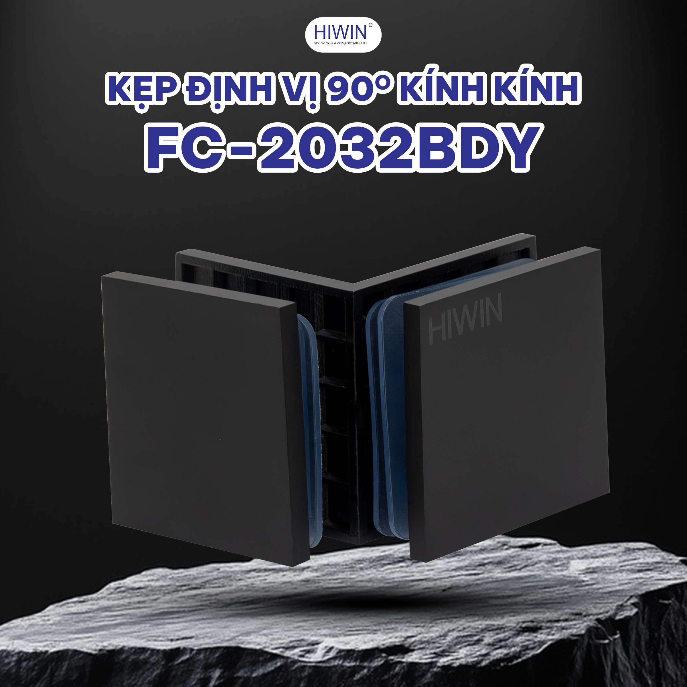 Kẹp định vị kính 90 độ Hiwin FC-2032BDY đen mờ điện di