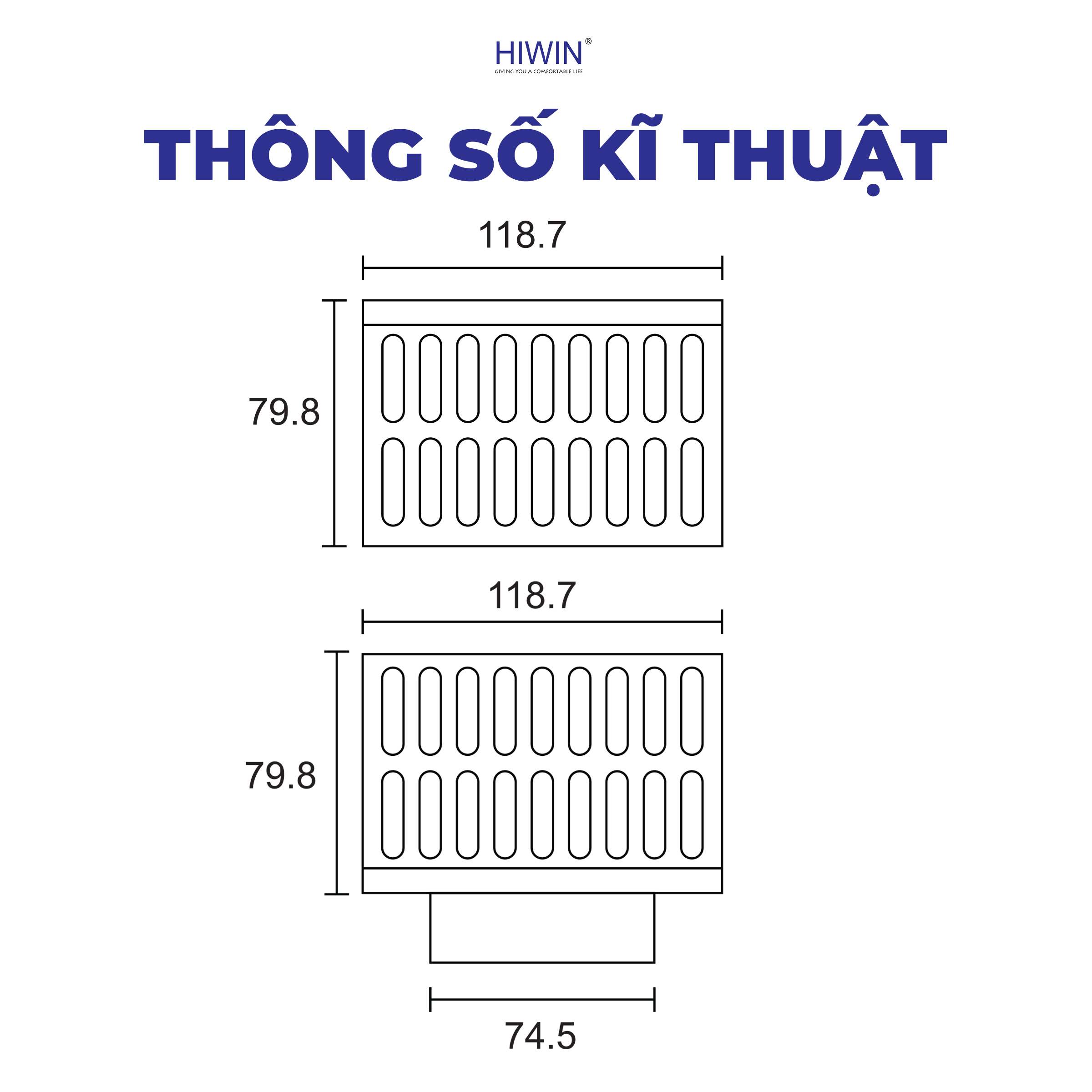 Thoát sàn ngang FD-02 thiết kế với kích thước thực tế