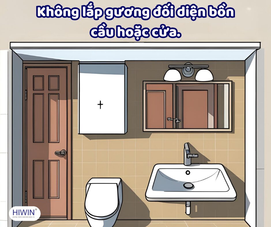 Không lắp gương đối diện bồn cầu hoặc cửa.