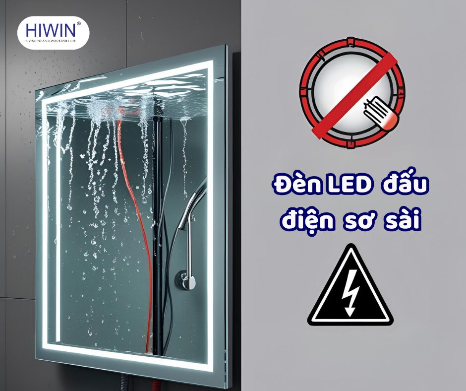gương có đèn LED nhưng đấu nối điện sơ sài
