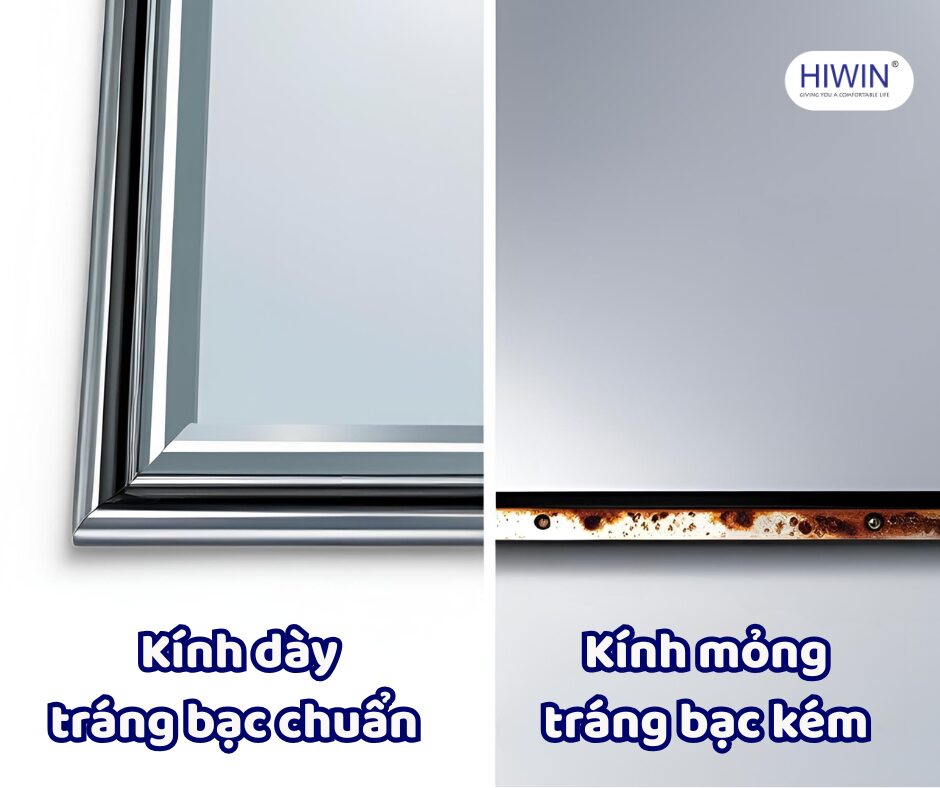 Gương phòng tắm nên sử dụng kính phôi dày, bề mặt được mài, mài bóng các cạnh