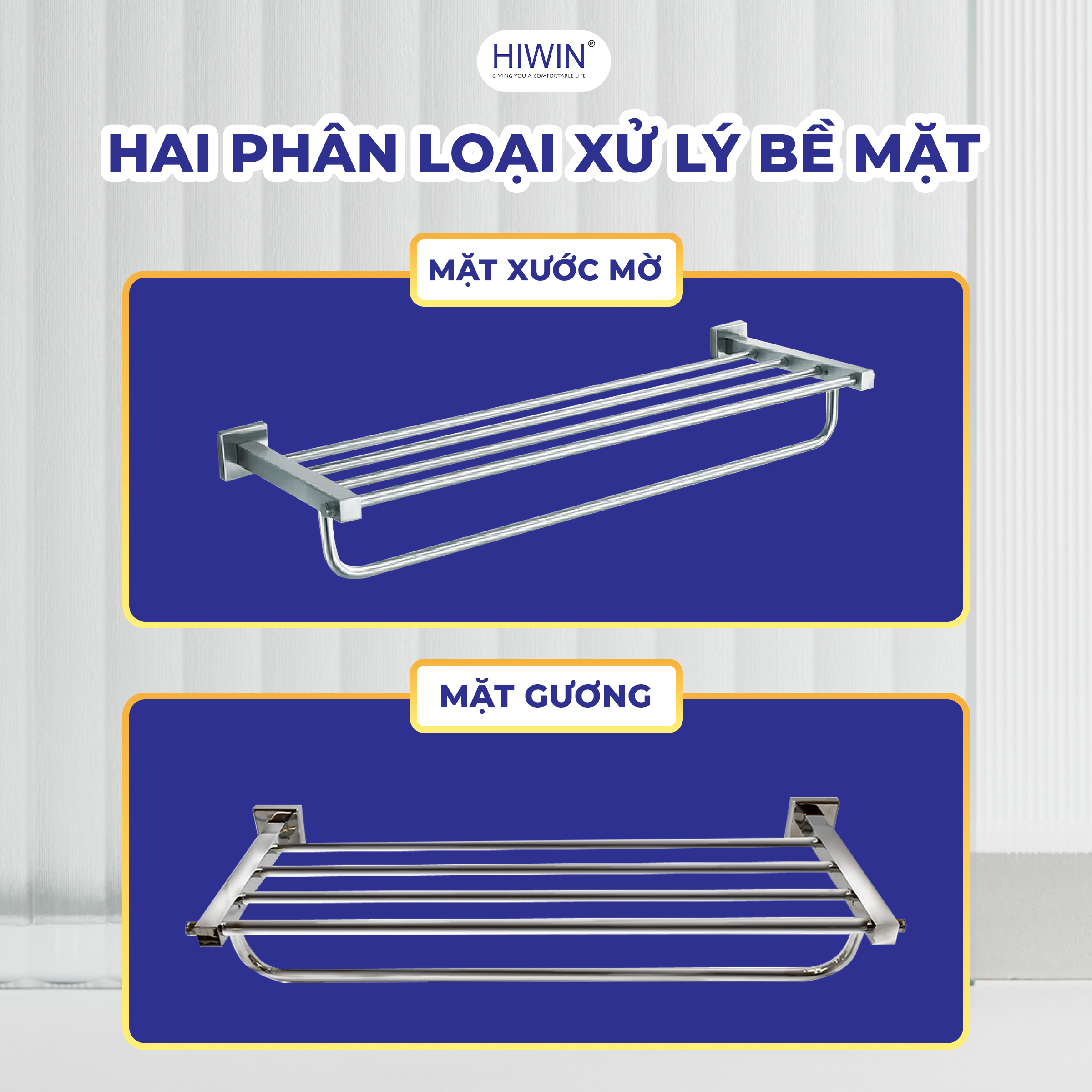 Giá treo khăn inox 304 Hiwin Y-339 có 2 tùy chọn bề mặt