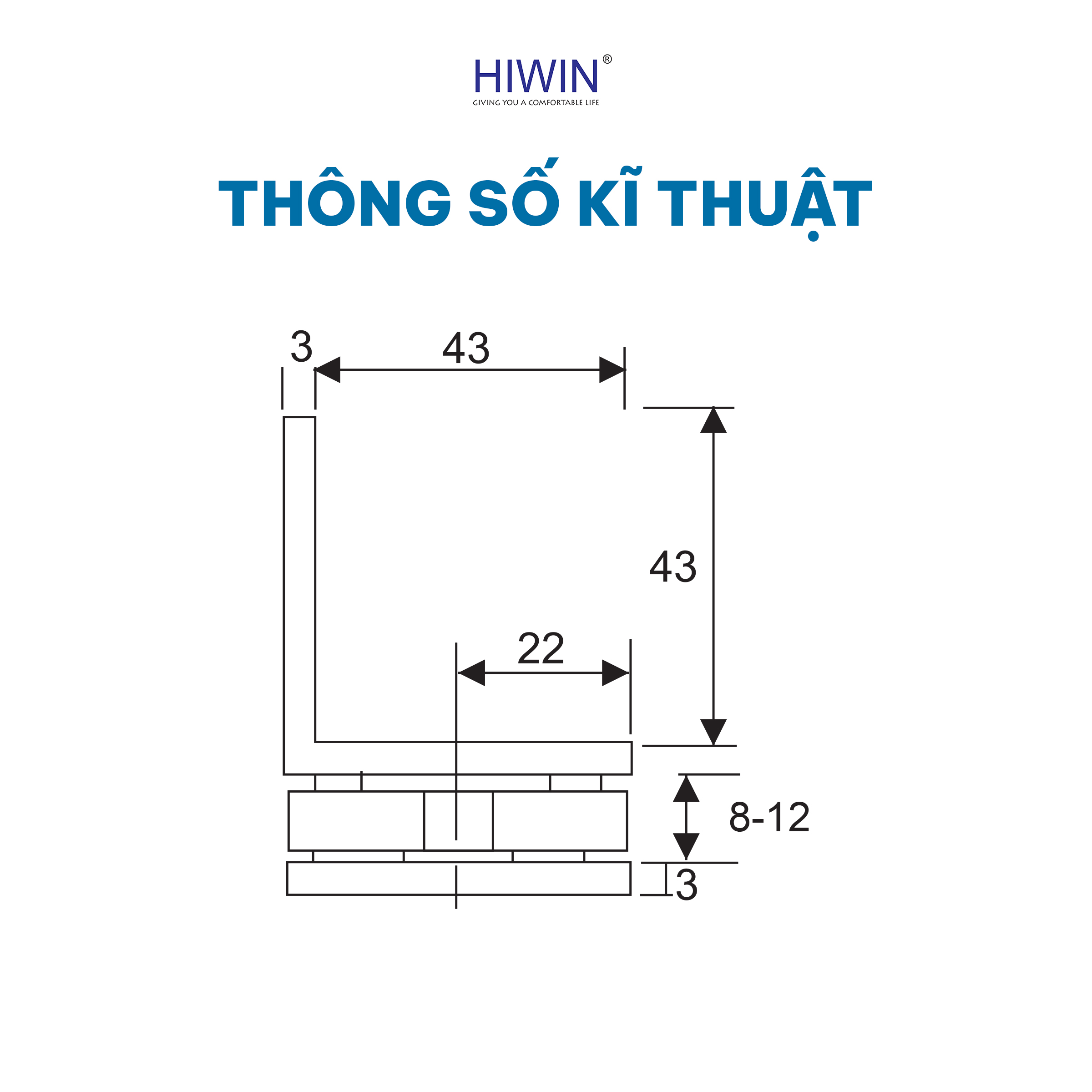 Kẹp định vị 90 độ kính tường Hiwin FC-086 được thiết kế với kích thước nhỏ gọn