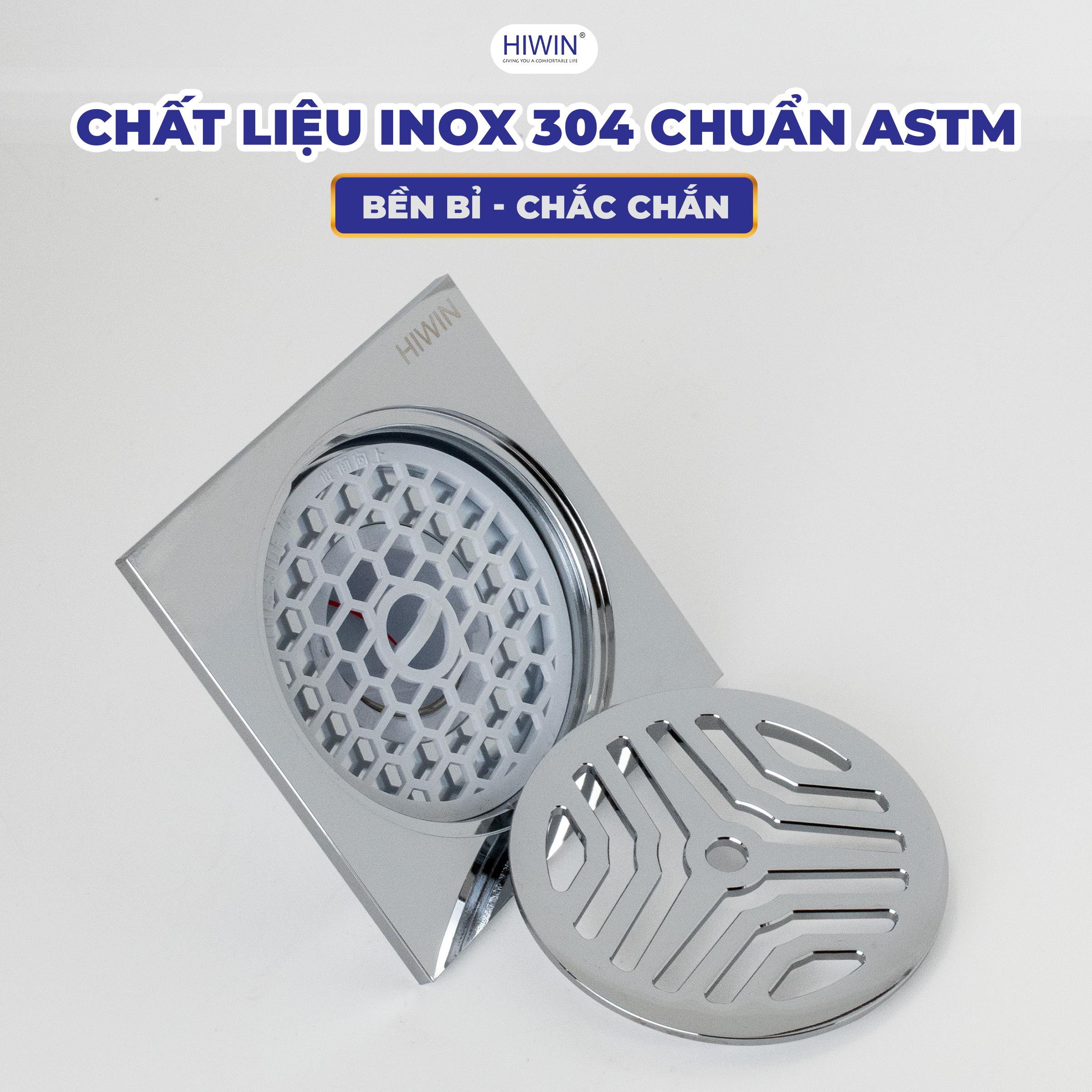 Thoát sàn Hiwin FD-1122 Mạ crom sử dụng chất liệu inox 304 chuẩn ASTM