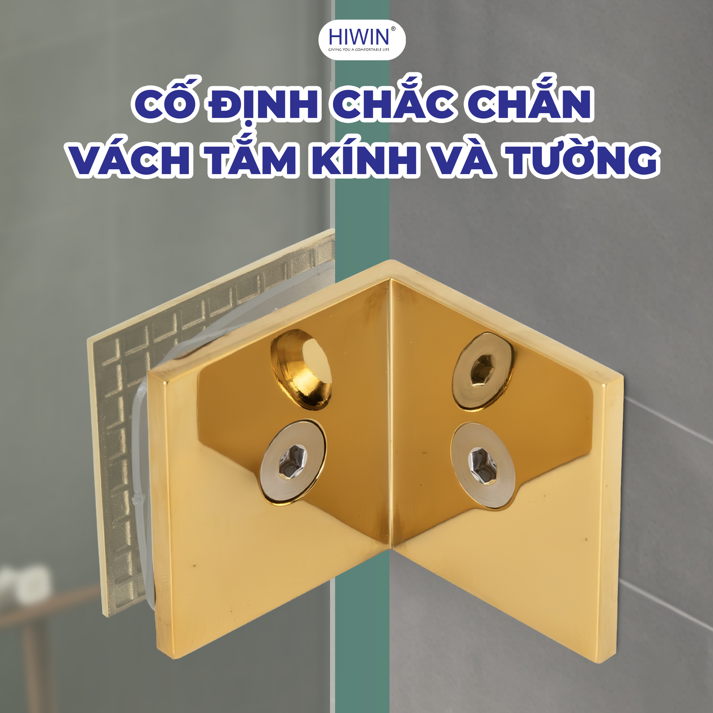 Kẹp định vị 90 kính tường Hiwin FC-2082 cố định chắc chắn vách tắm kính
