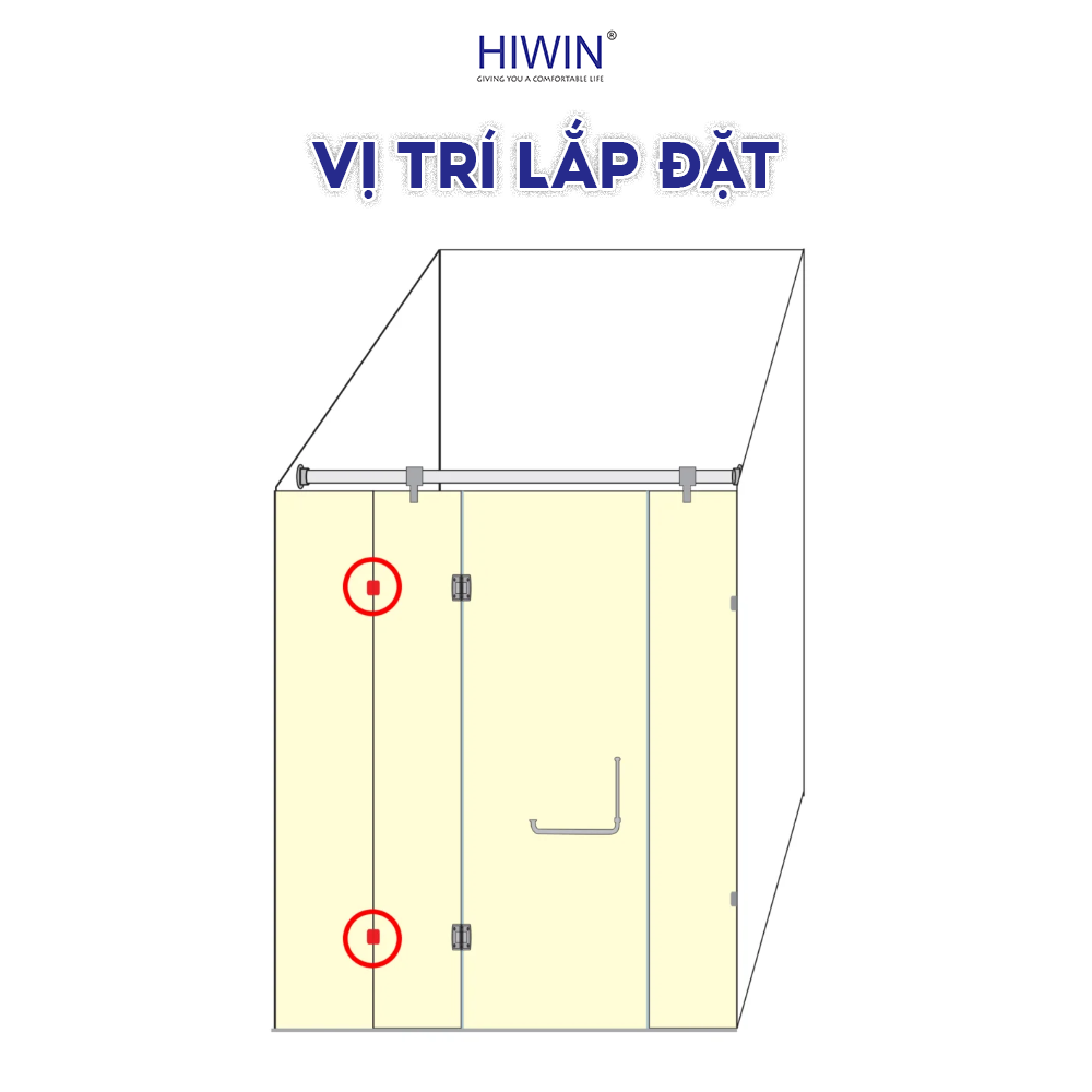 Kẹp định vị 180 độ kính kính cạnh vát Hiwin FC-2087 phù hợp để lắp tại các vị trí nối thẳng hai tấm kính trong