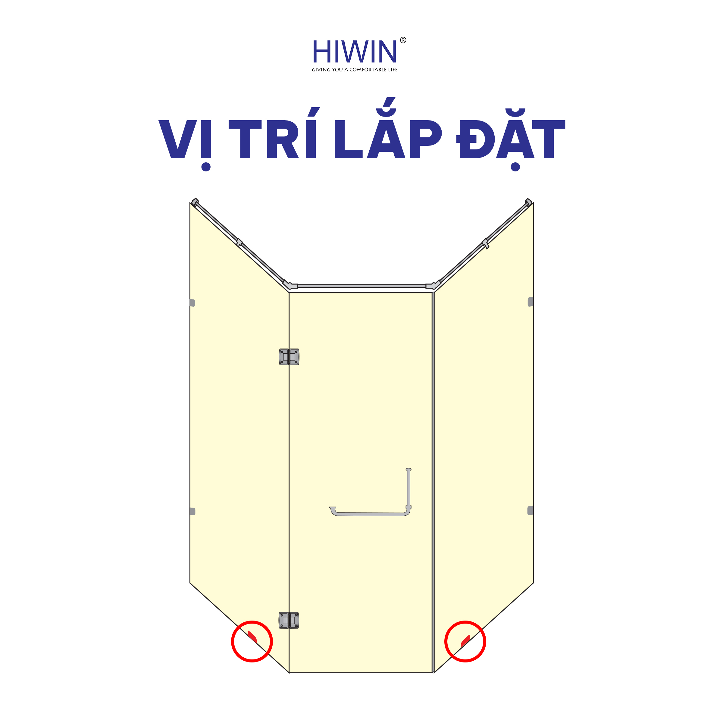 Kẹp kính 0 độ Hiwin FC-085B có thể được lắp ở nhiều vị trí trong hệ vách tắm kính