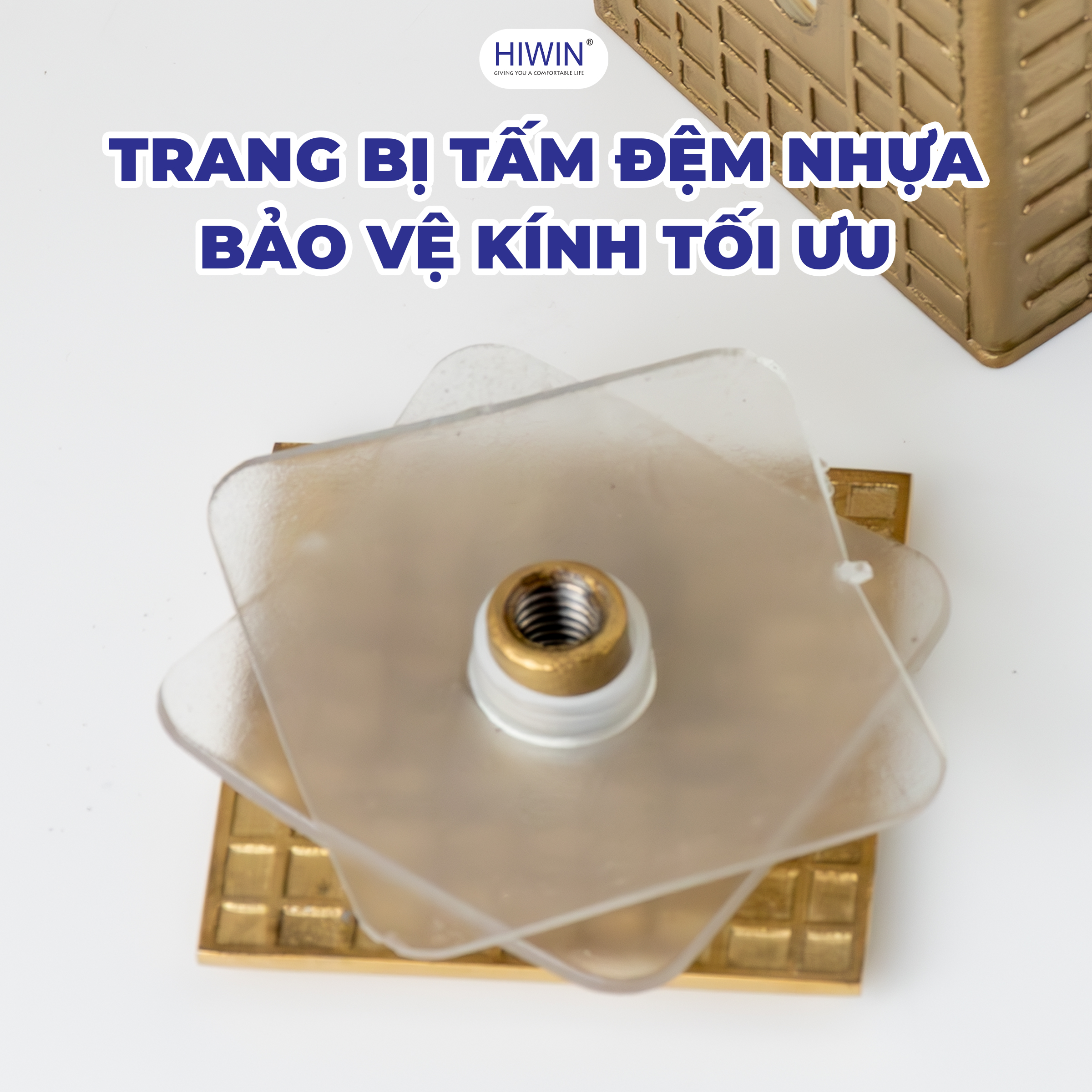 Kẹp định vị 90 kính tường Hiwin FC-2082 tích hợp đệm nhựa PVC bảo vệ kính