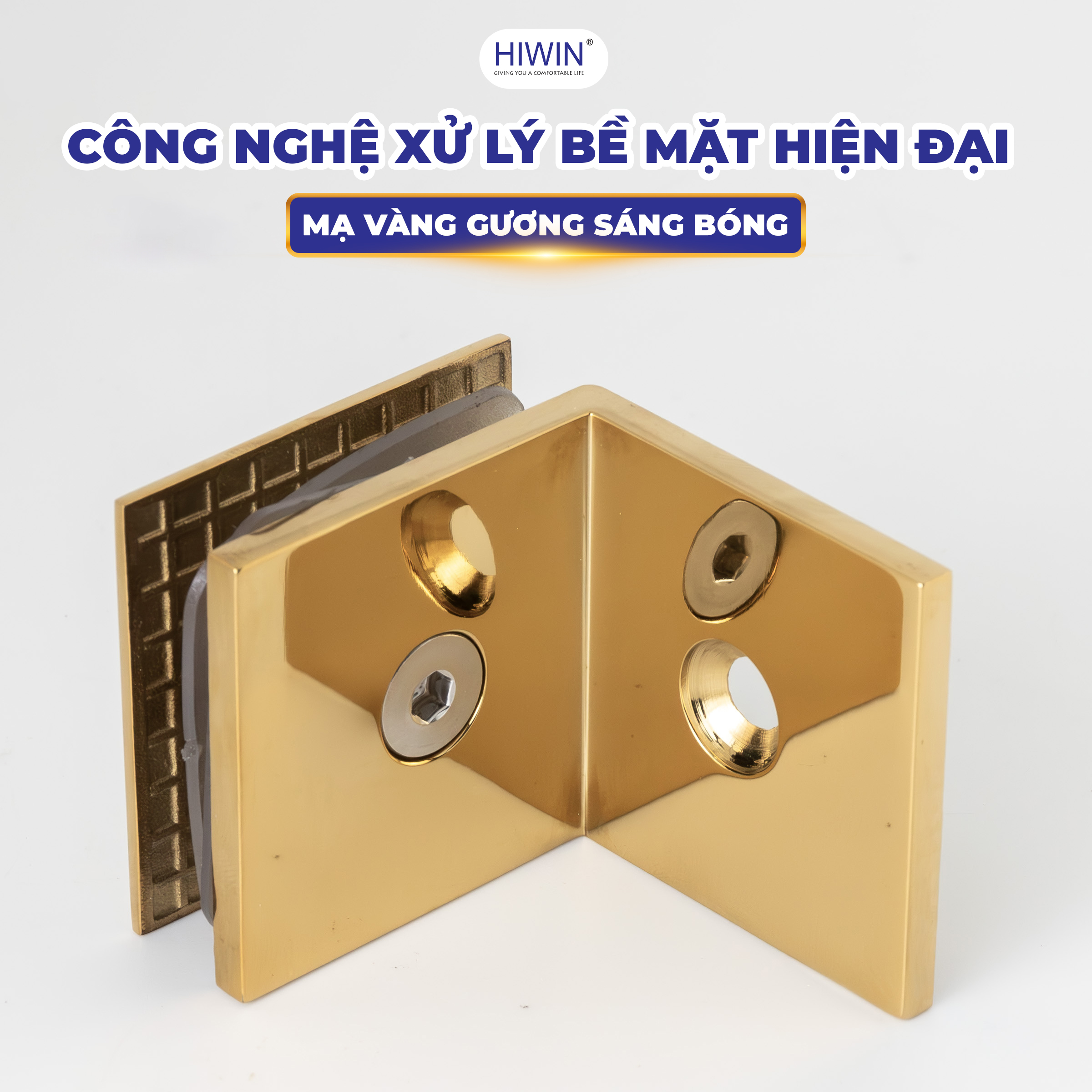 Kẹp định vị 90 kính tường Hiwin FC-2082 thiết kế màu vàng sang trọng