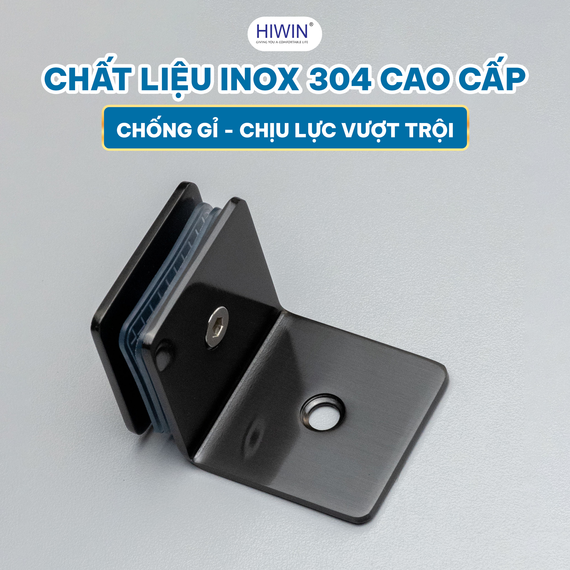 Kẹp định vị 90 độ kính tường Hiwin FC-086 được chế tạo từ thép không gỉ inox 304