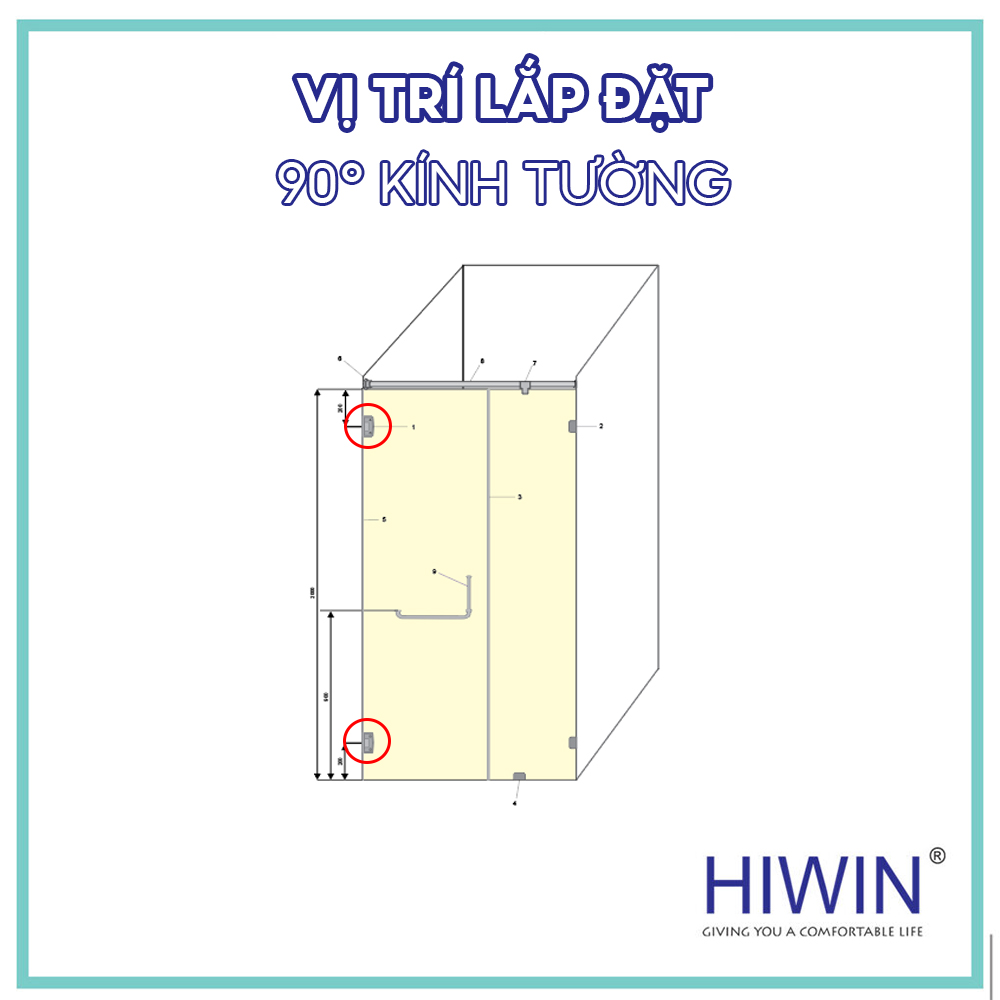 Bản lề 90 kính tường lệch HG-008 phù hợp để lắp đặt cho bộ cabin phòng tắm kính kết cấu 90 độ kính tường.