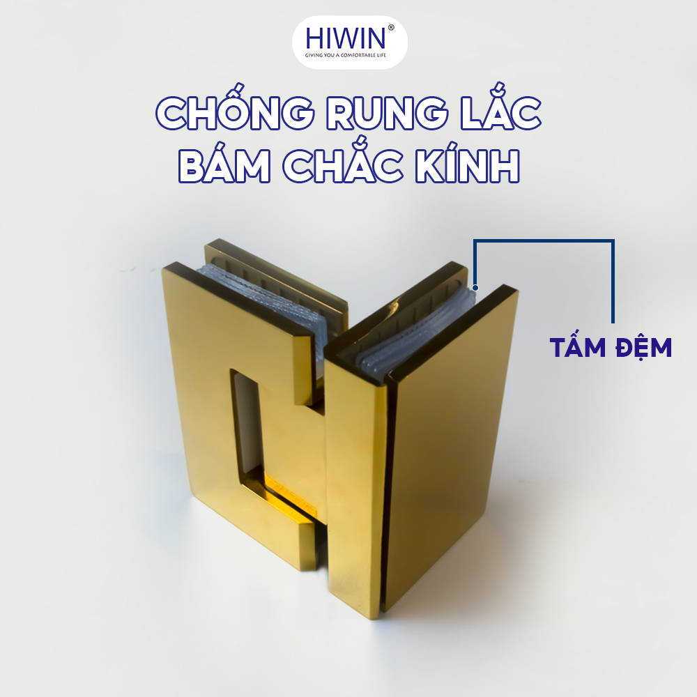 Bản lề HG-009AG5 mạ vàng được thiết kế tối ưu để bám chắc kính, chống rung lắc