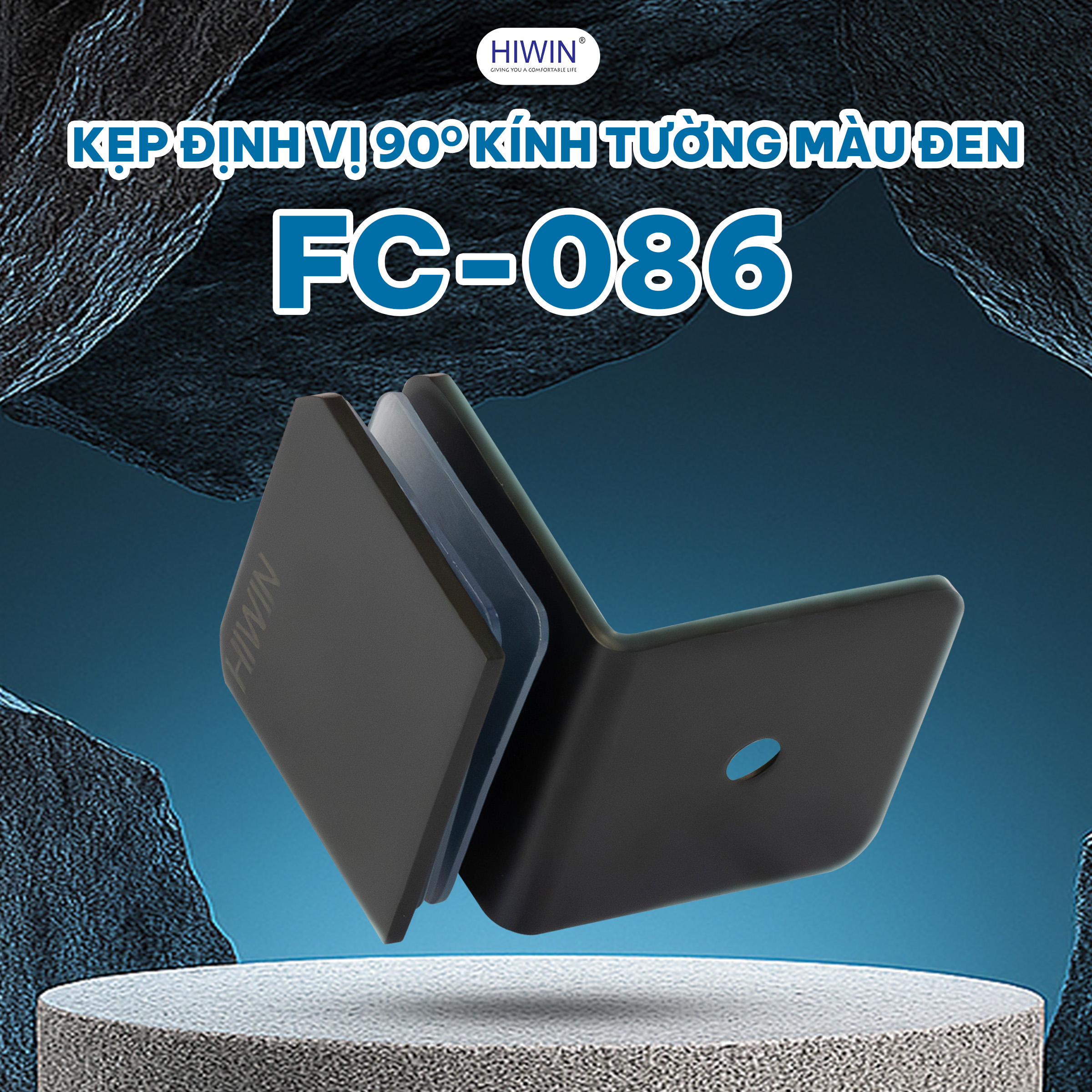 Kẹp định vị 90 độ kính tường Hiwin FC-086 điện di/mạ PVD