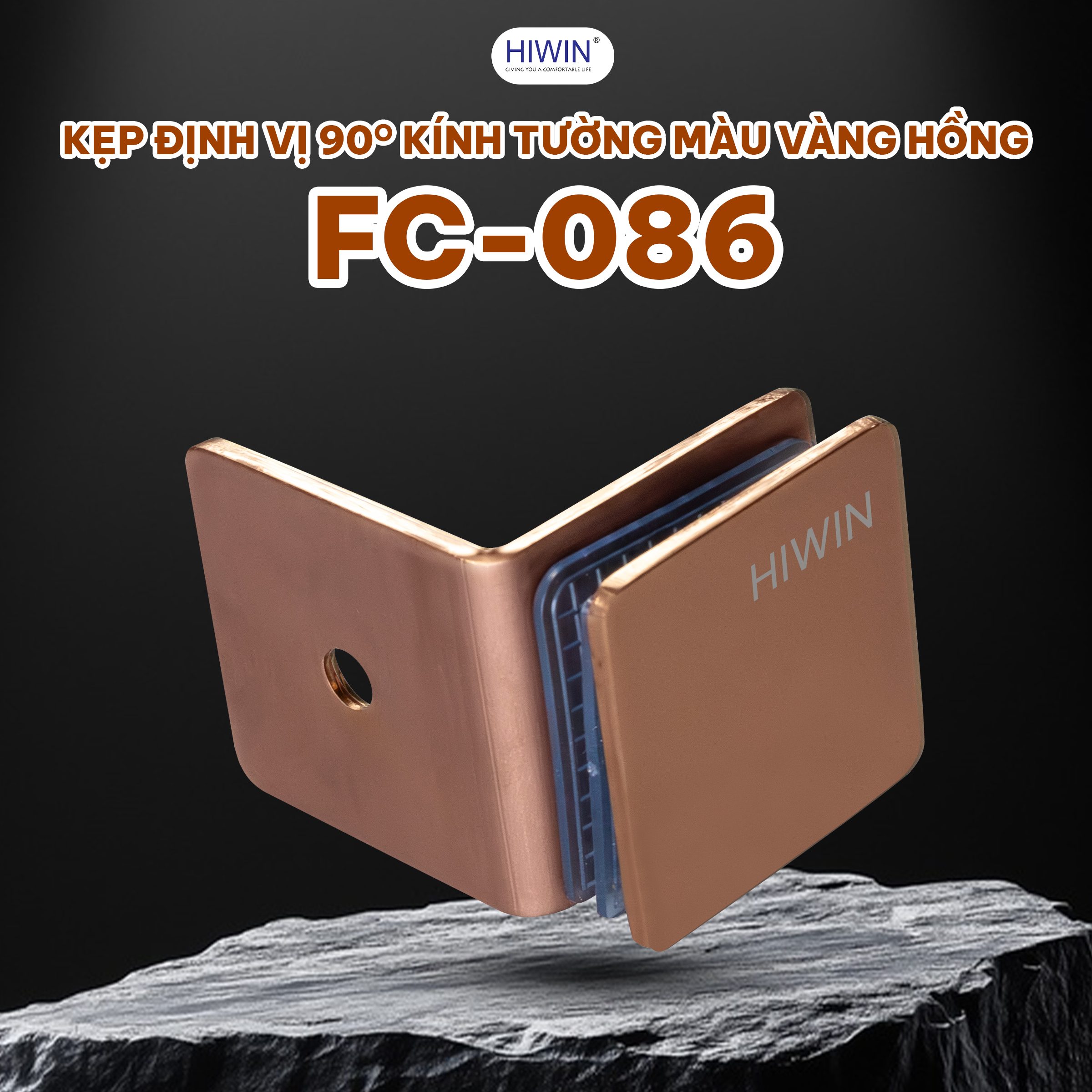 Kẹp định vị 90 độ kính tường Hiwin FC-086 màu vàng hồng