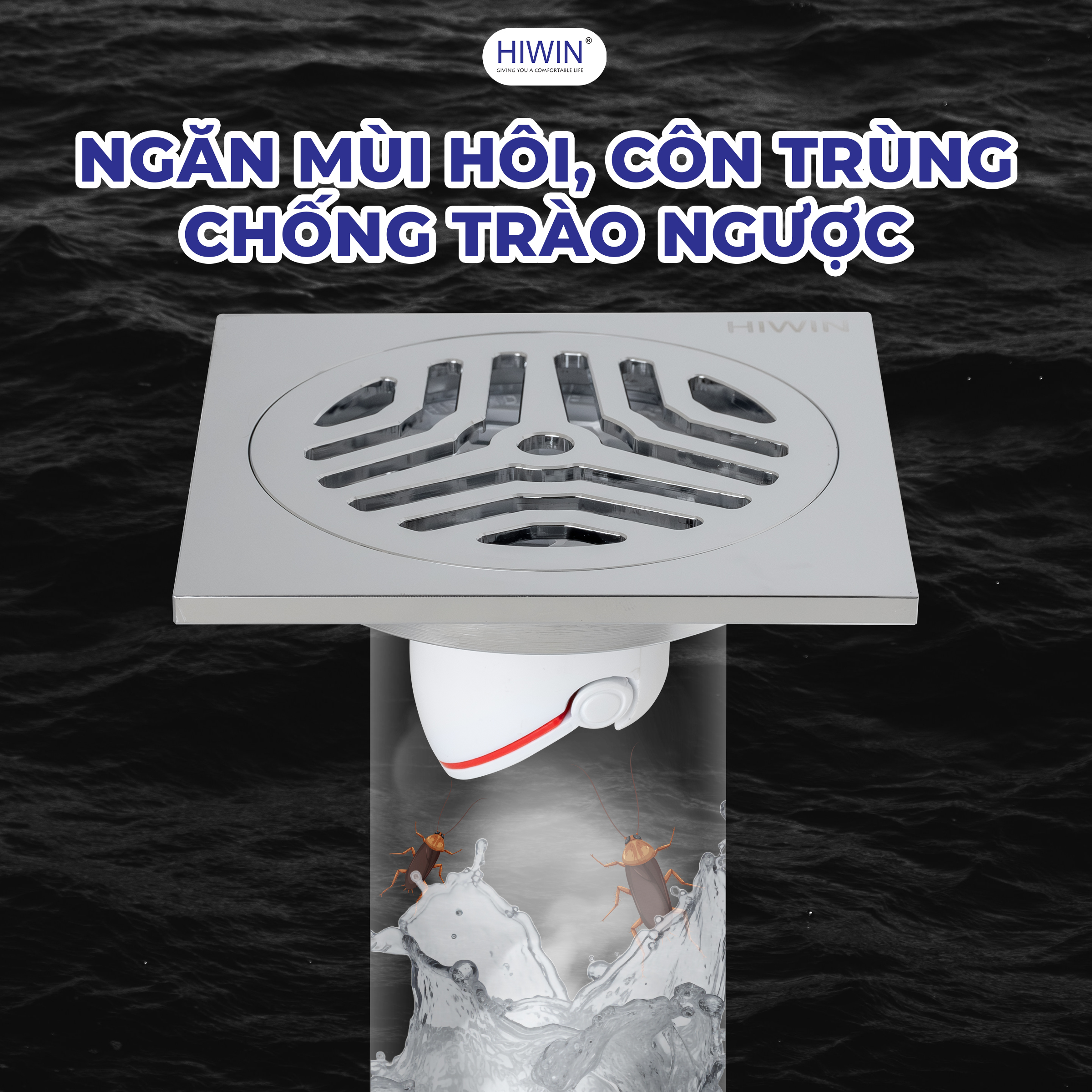Thoát sàn Hiwin FD-1122 Mạ crom giúp ngăn chặn mùi hôi, côn trùng, chống trào ngược