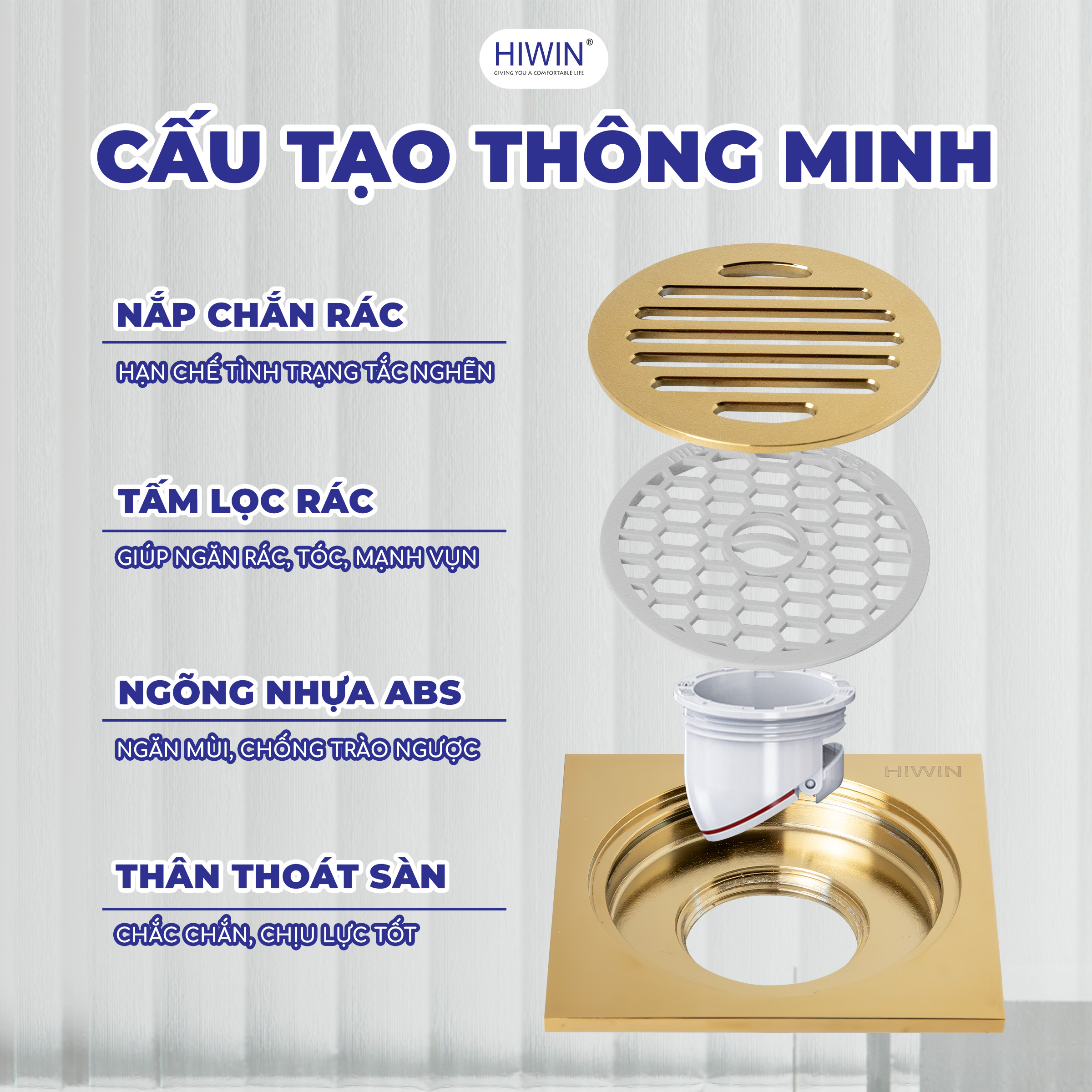 Cấu tạo thông minh thoát sàn Hiwin FD-1101 gồm 4 phần