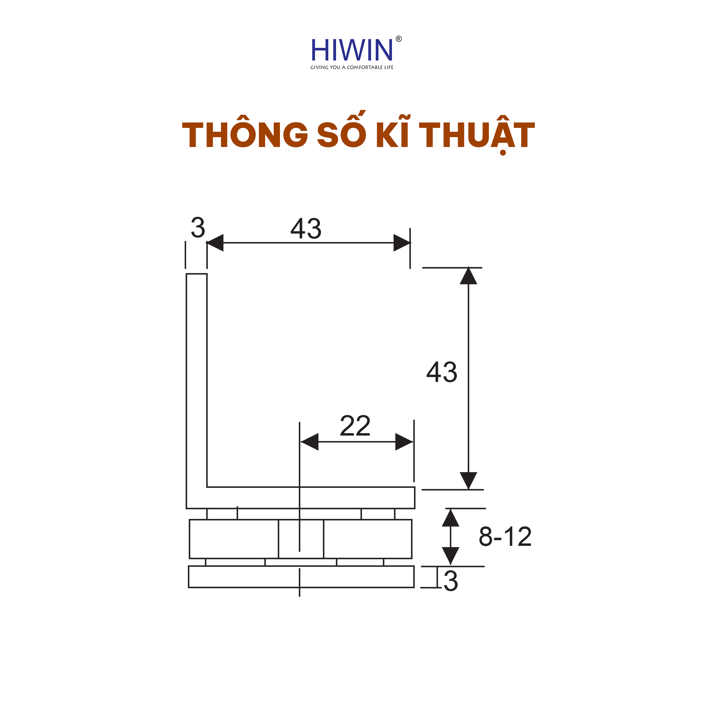 Kẹp định vị 90 độ kính tường Hiwin FC-086 được thiết kế với kích thước tiêu chuẩn