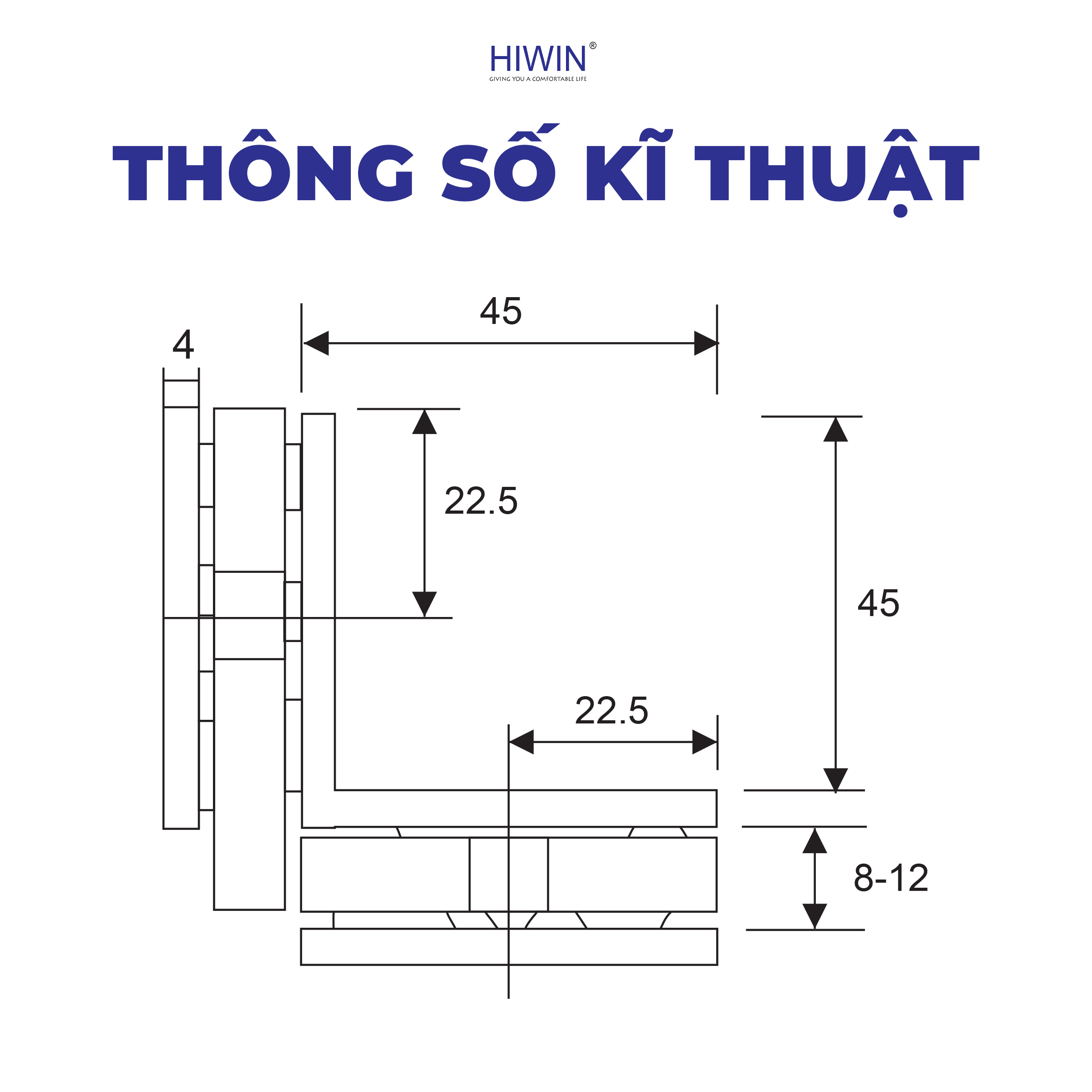 Kẹp định vị 90 kính kính Hiwin FC-2083 có kích thước tiêu chuẩn