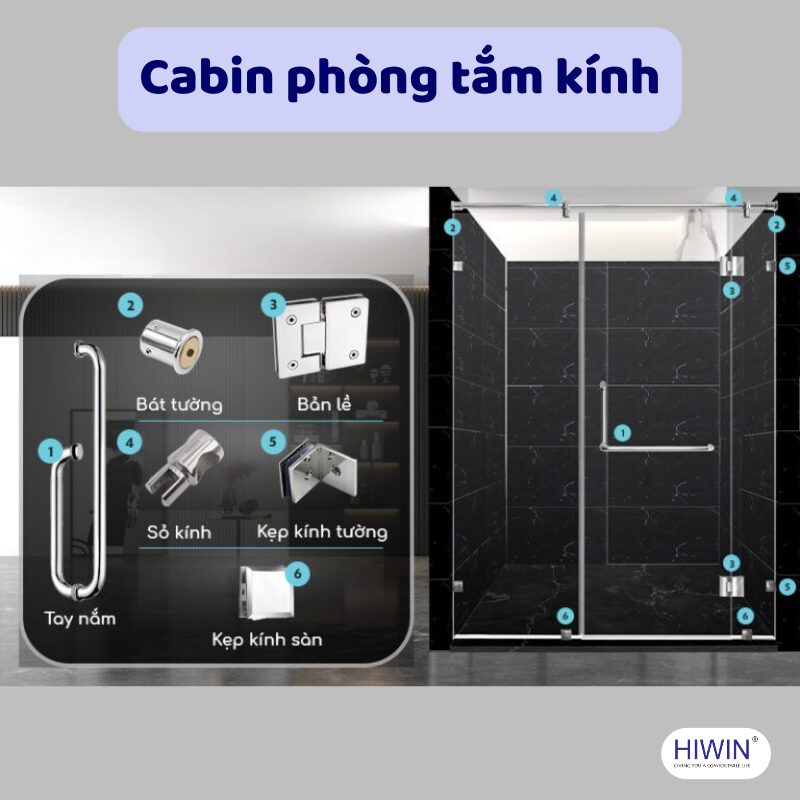 Cabin phòng tắm kính bao gồm nhiều phụ kiện tạo nên một kết cấu chắc chắn
