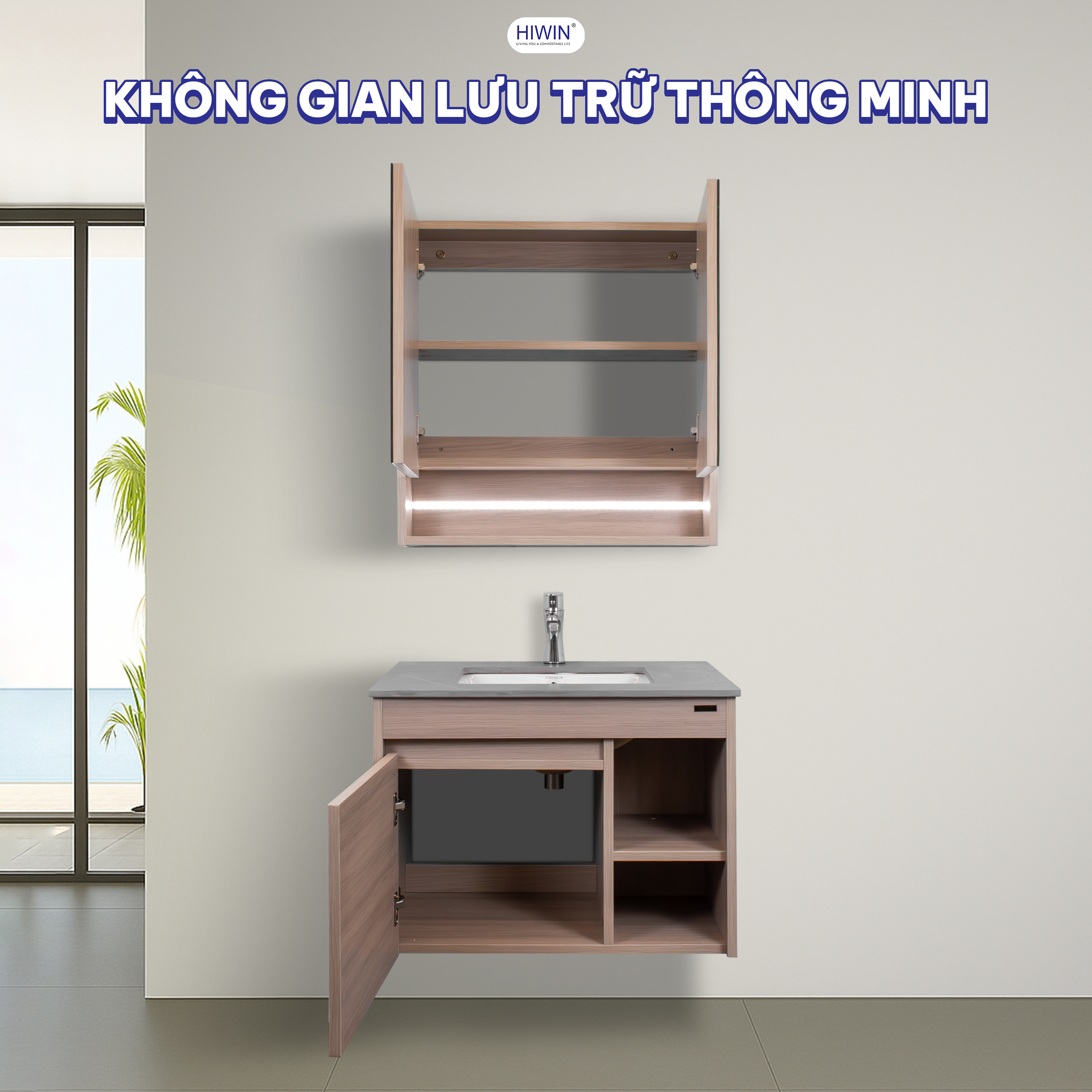 Lưu trữ tối đa với tủ gương và tủ chậu YP-005